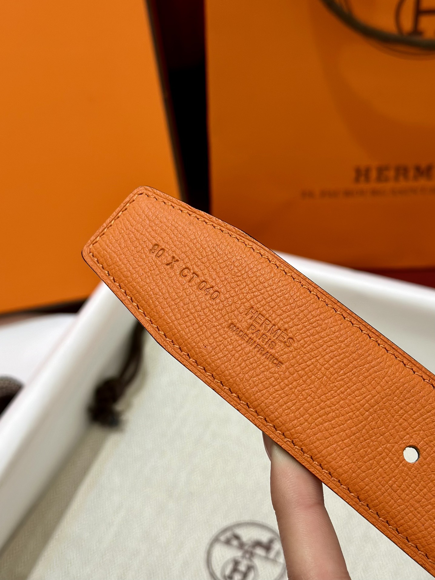 HermÃ¨s Gold Buckle Belt in Orange Togo Calf Leather