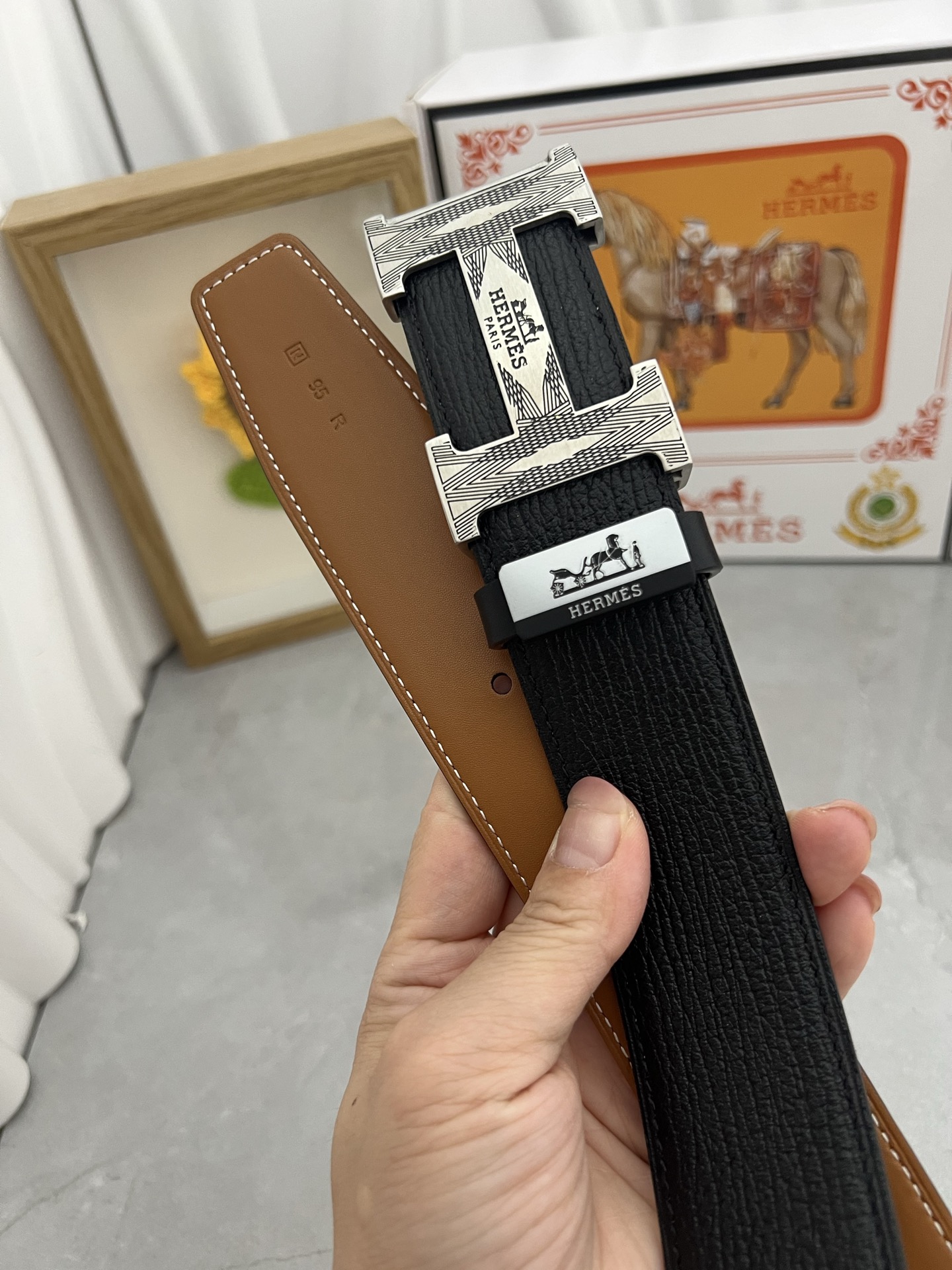 Hermès H Belt in Black Epsom Leather with Palladium-Plated Buckle