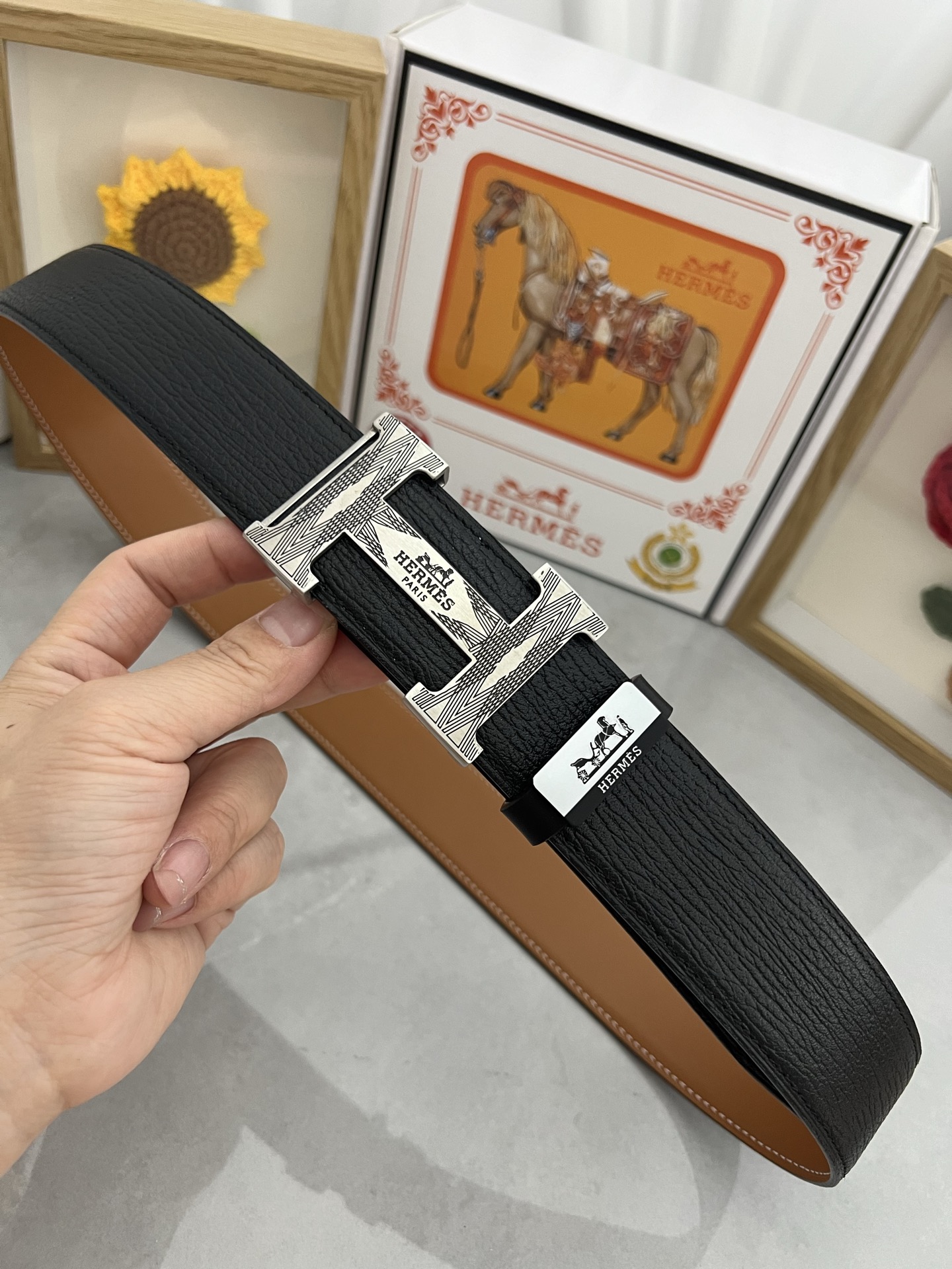 Hermès H Belt in Black Epsom Leather with Palladium-Plated Buckle