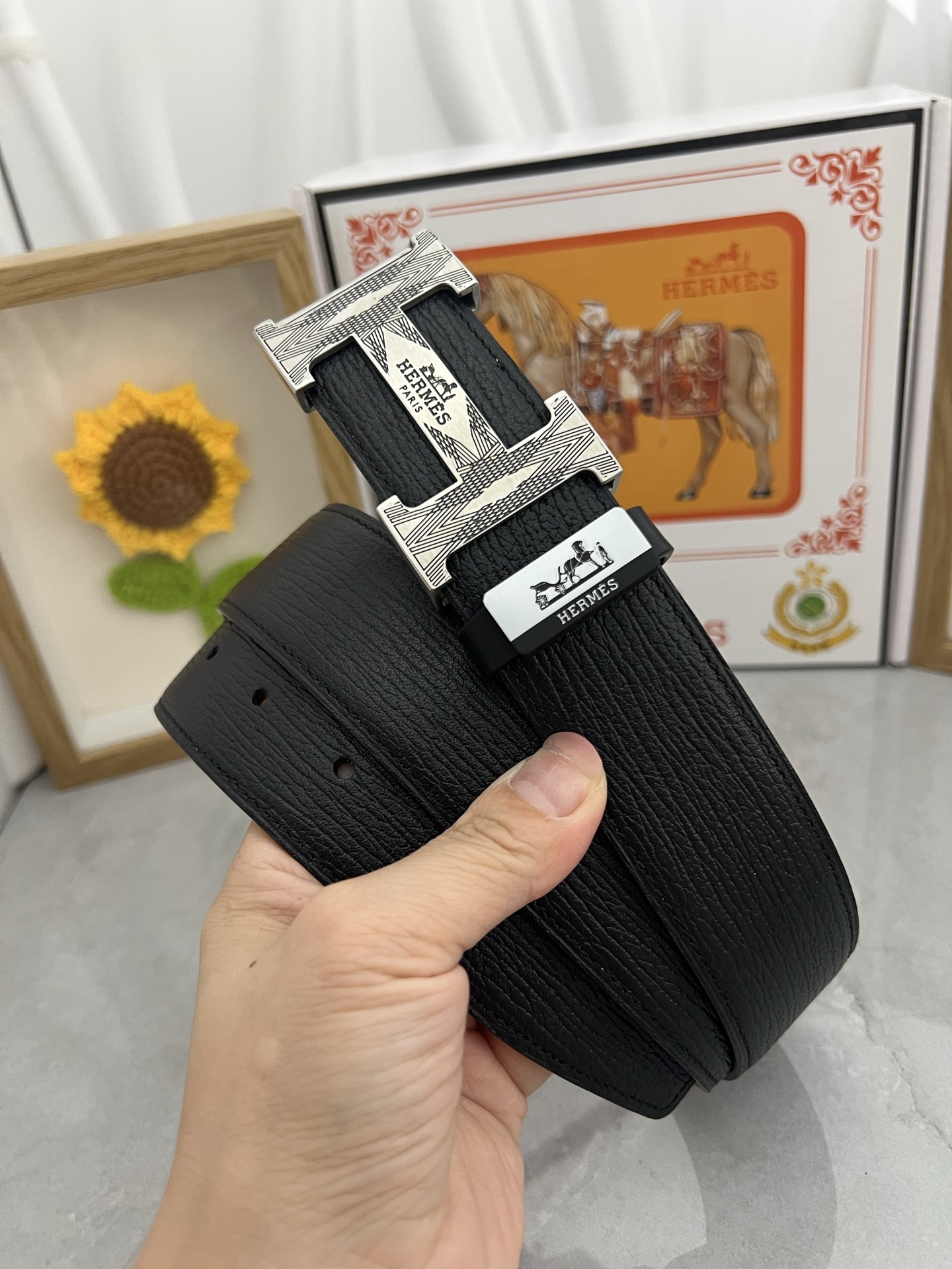 Hermès H Belt in Black Epsom Leather with Palladium-Plated Buckle