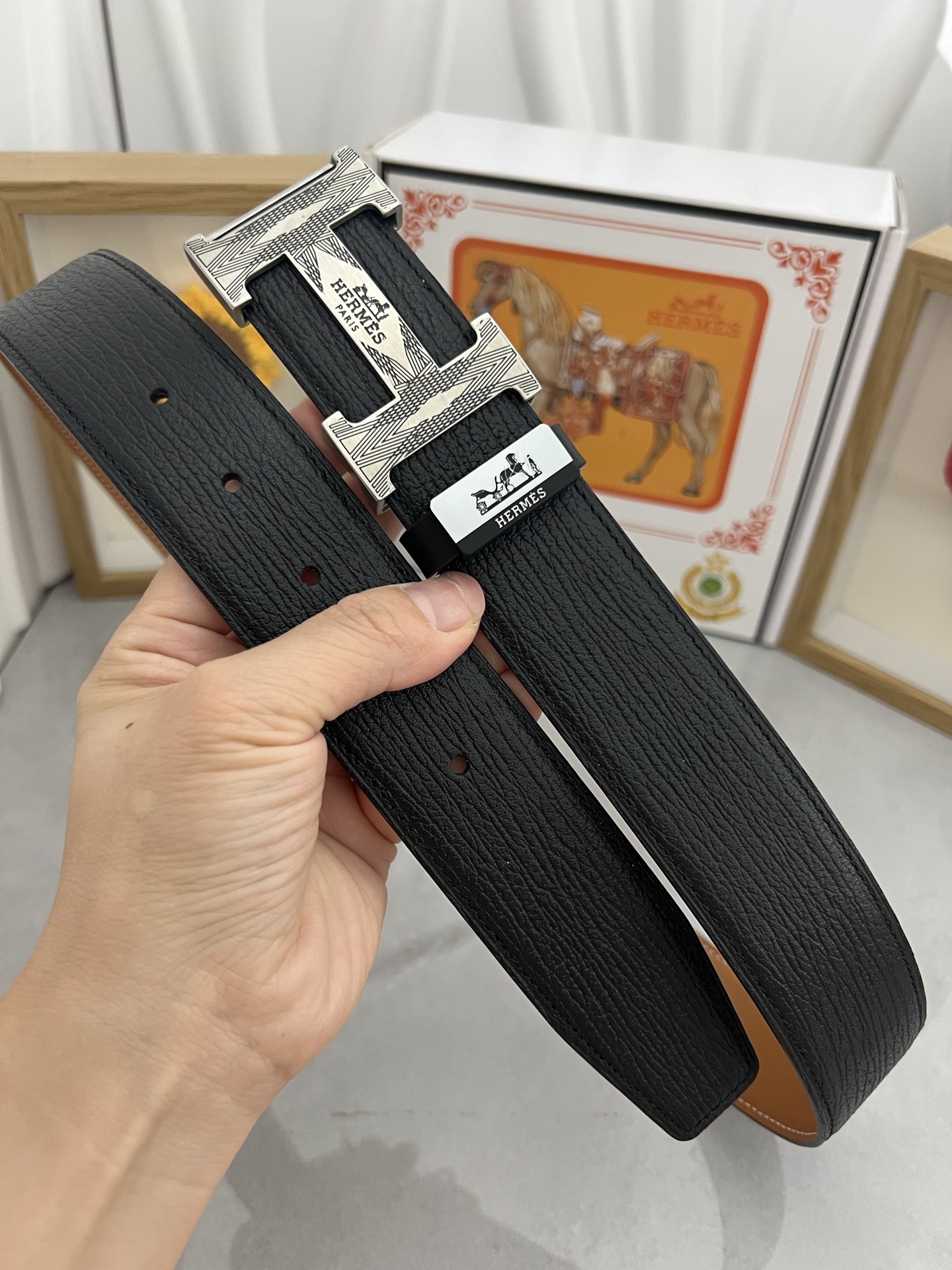 Hermès H Belt in Black Epsom Leather with Palladium-Plated Buckle