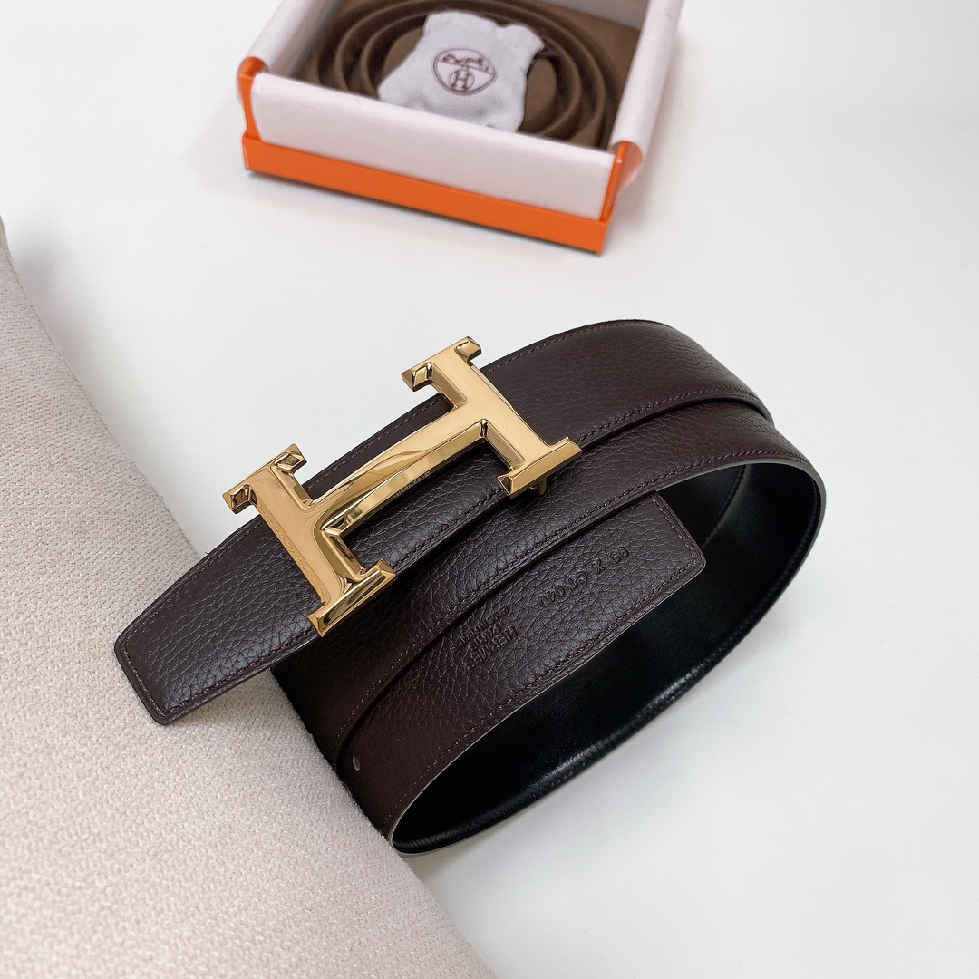 Hermes Chocolate Brown Leather Belt