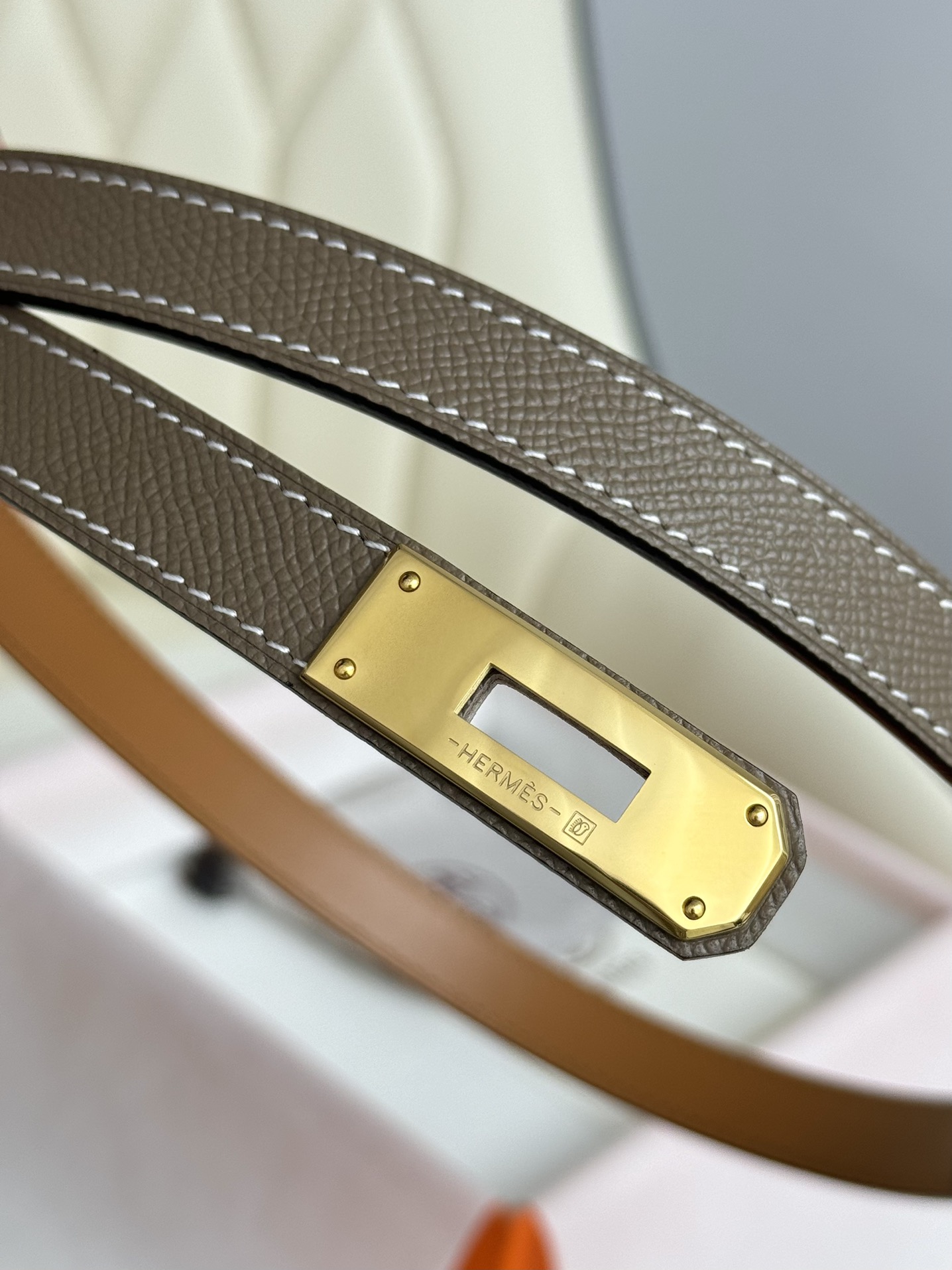 HermÃ¨s Kelly Belt Etoupe Epsom Leather with Gold-Tone Hardware