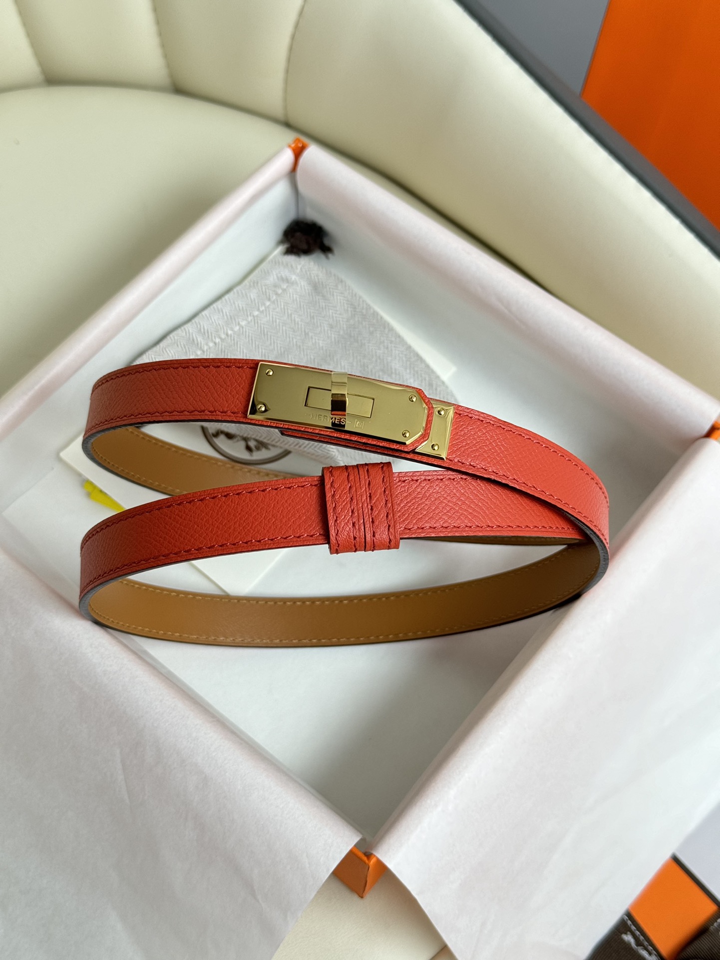 HermÃ¨s Kelly Belt Rouge H & Gold Epsom Calfskin