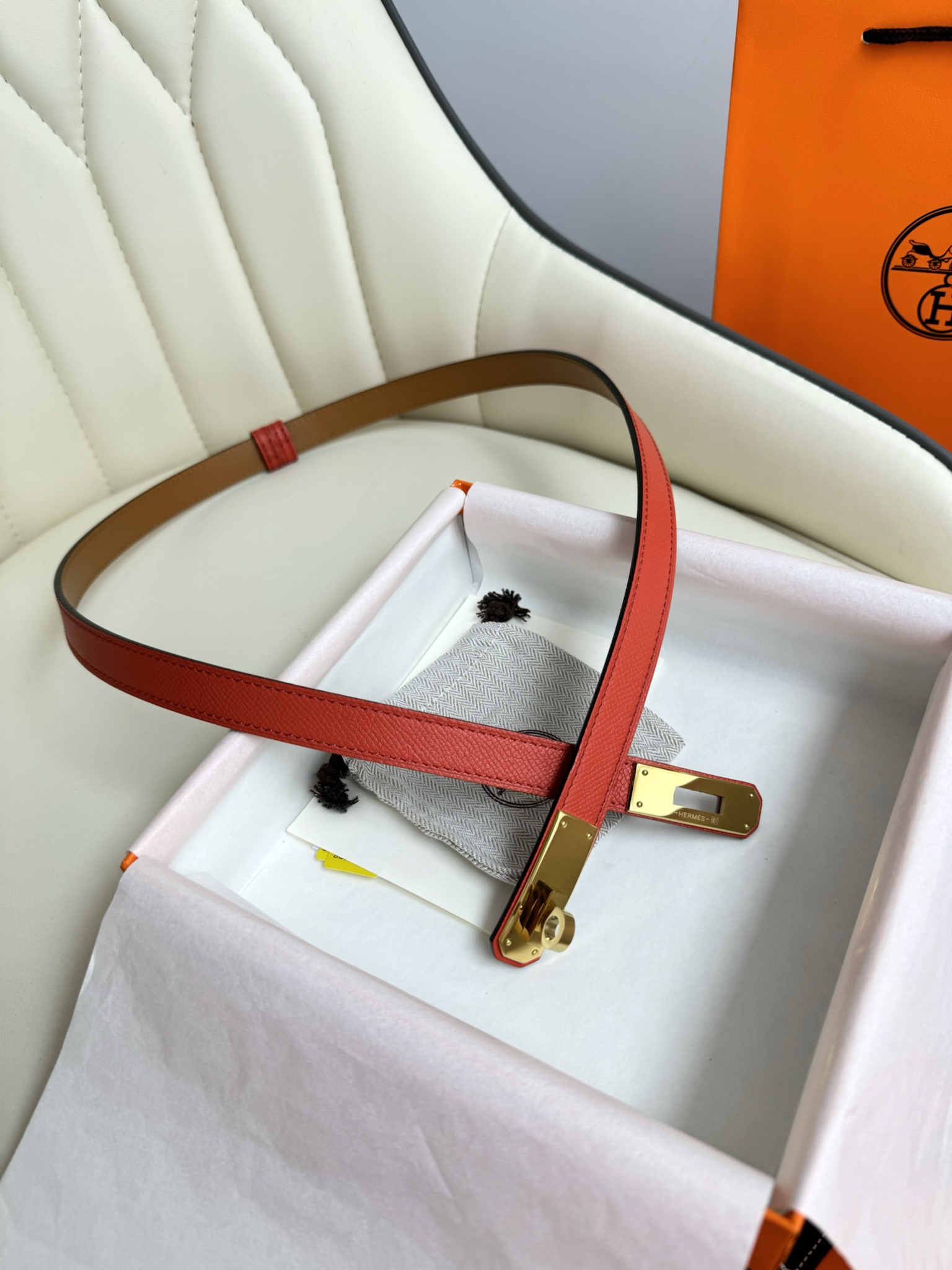 HermÃ¨s Kelly Belt Rouge H & Gold Epsom Calfskin