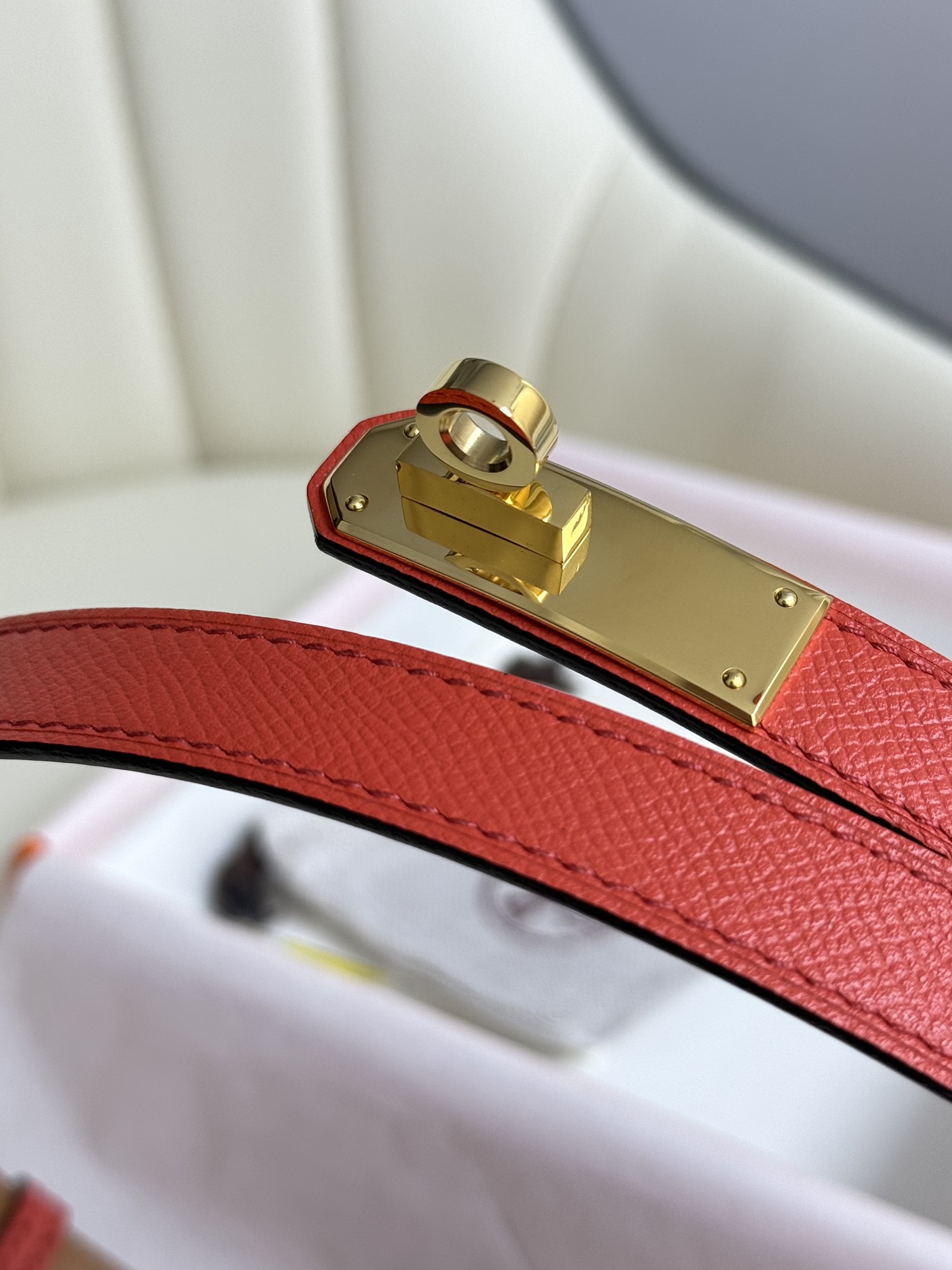 HermÃ¨s Kelly Belt Rouge H & Gold Epsom Calfskin