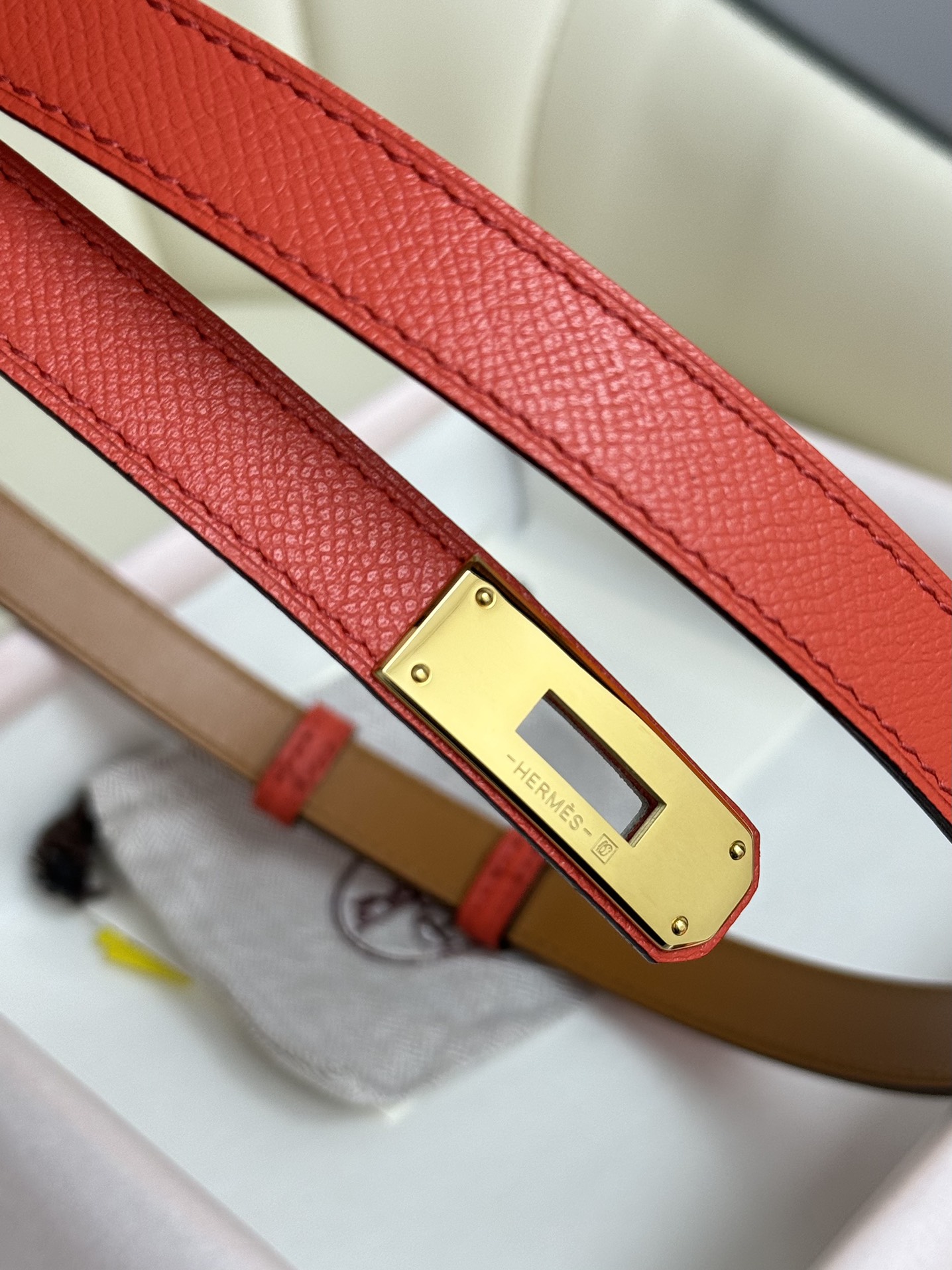 HermÃ¨s Kelly Belt Rouge H & Gold Epsom Calfskin