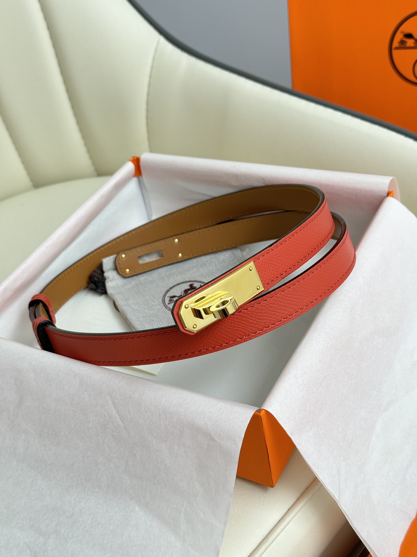 HermÃ¨s Kelly Belt Rouge H & Gold Epsom Calfskin