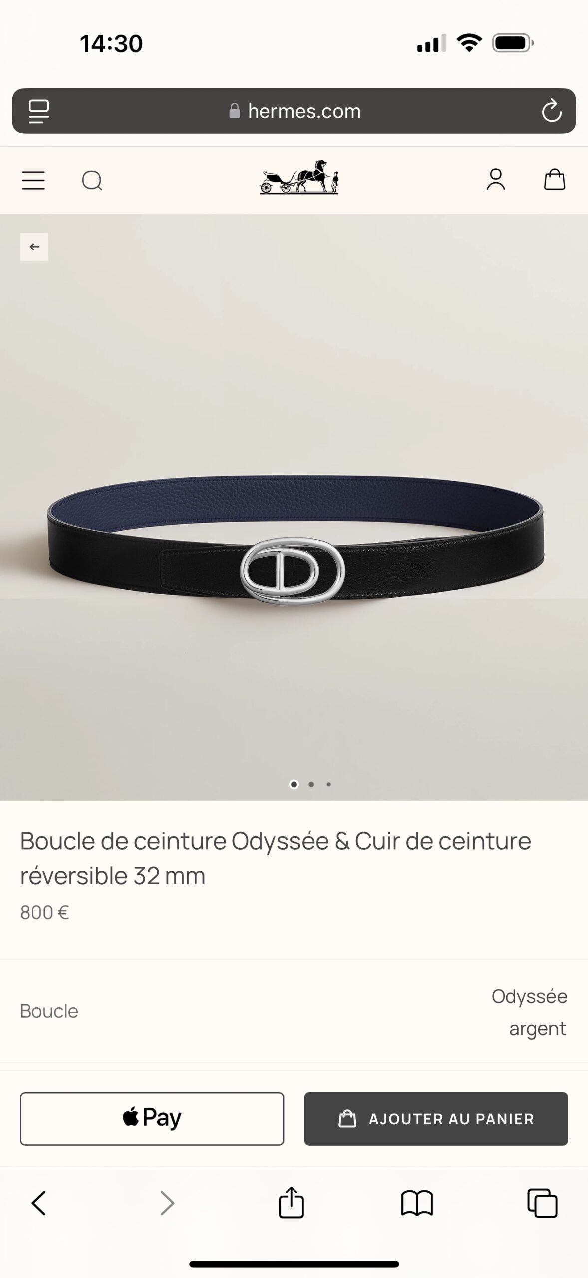 Hermes Odyssée Reversible Belt