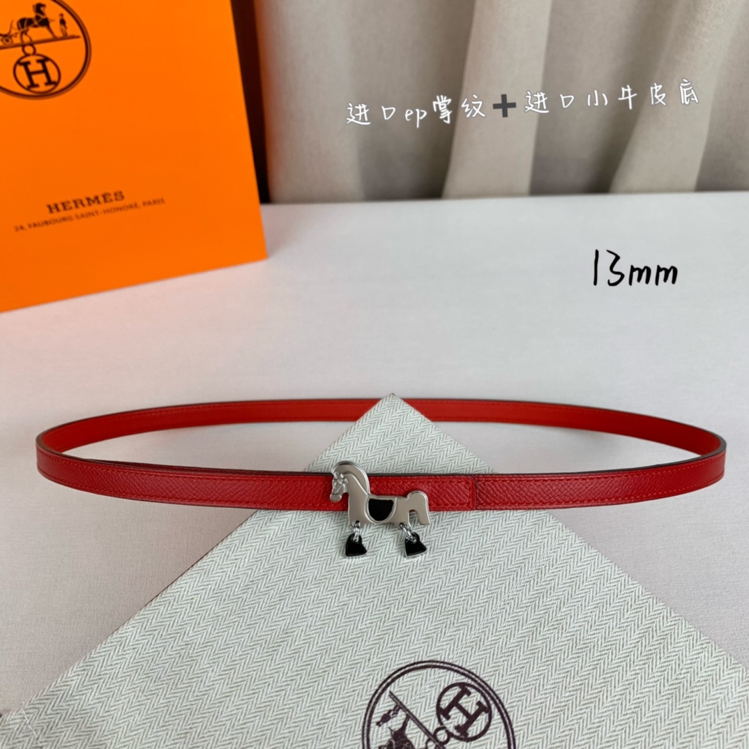 HermÃ¨s Red Calfskin Leather 13mm Belt with Gold Horse Buckle