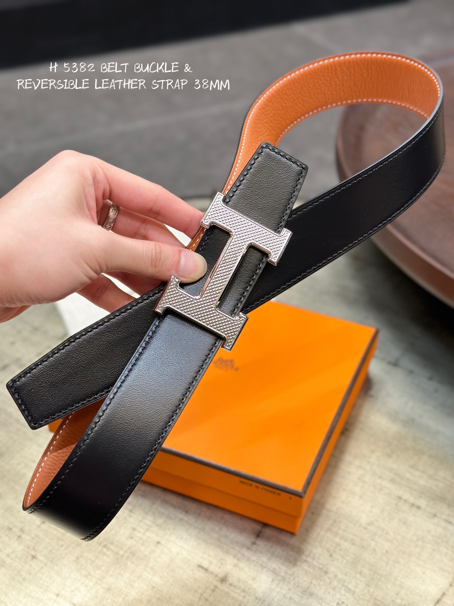 HermÃ¨s Reversible Leather Belt 38mm with Silver H Buckle – Brown and Black