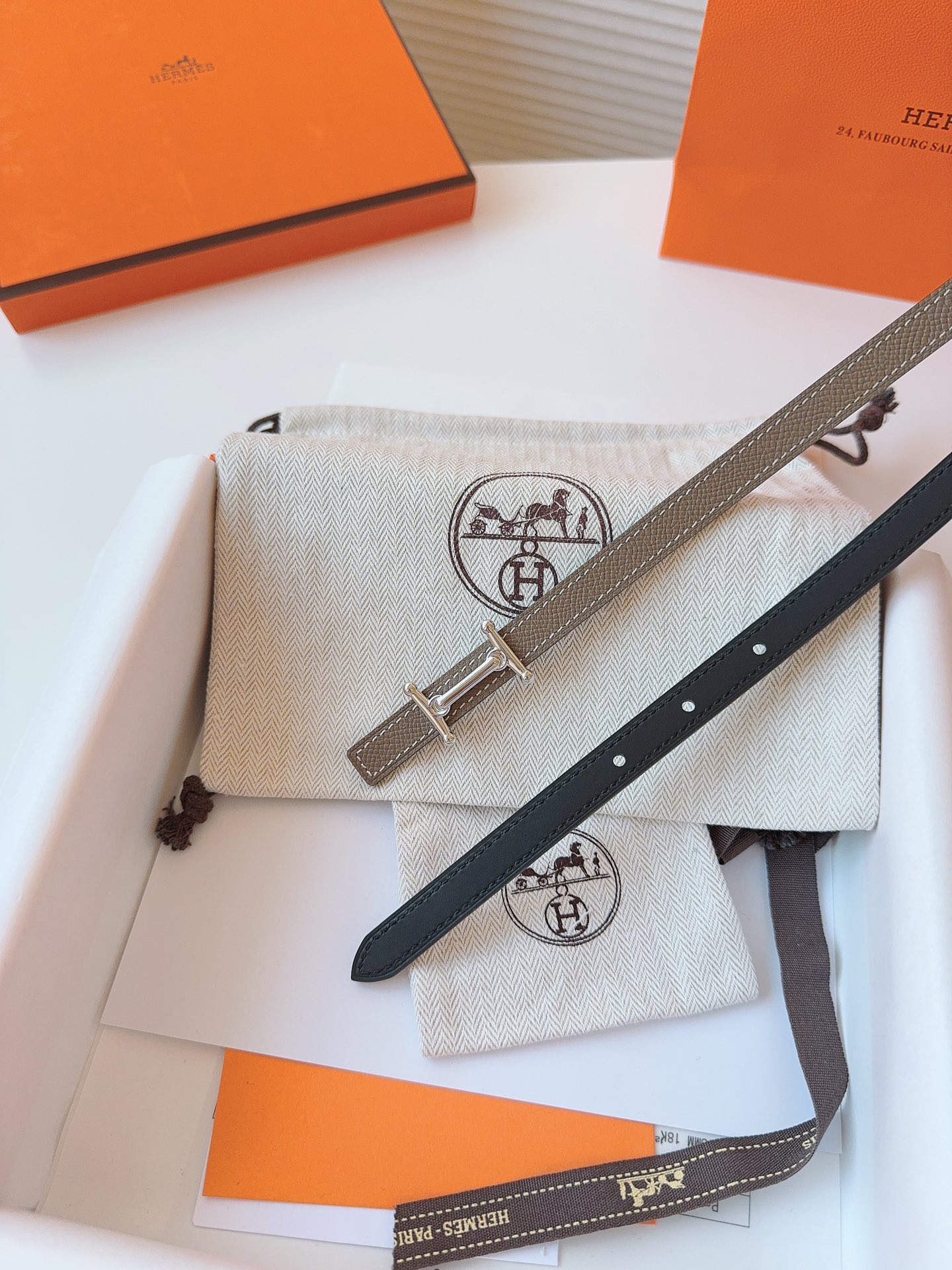 HermÃ¨s Taupe Leather Belt with Silver H Buckle