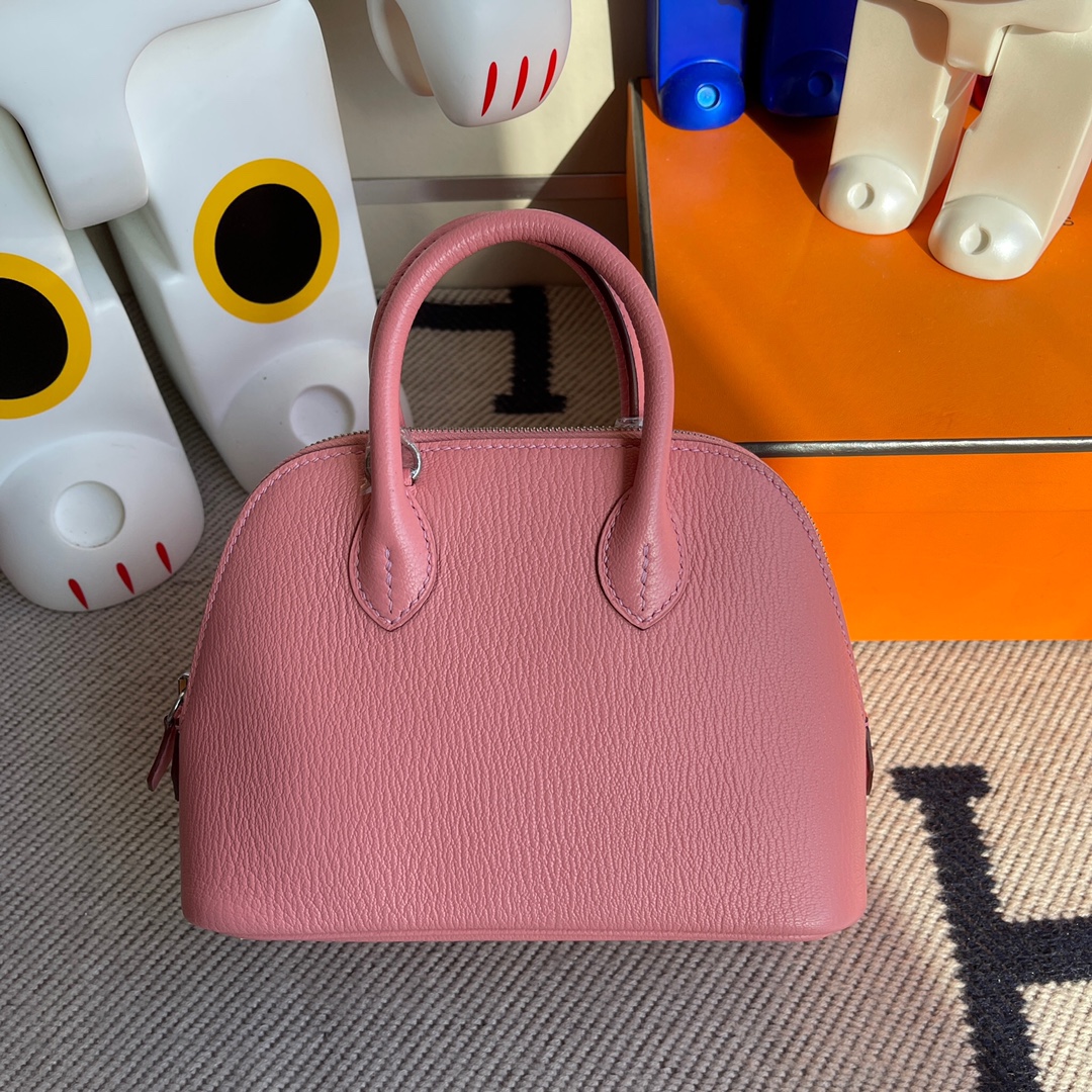 Hermes 1923 Bolide Mini Chevre Mysore Rose Confetti Silver Hardware