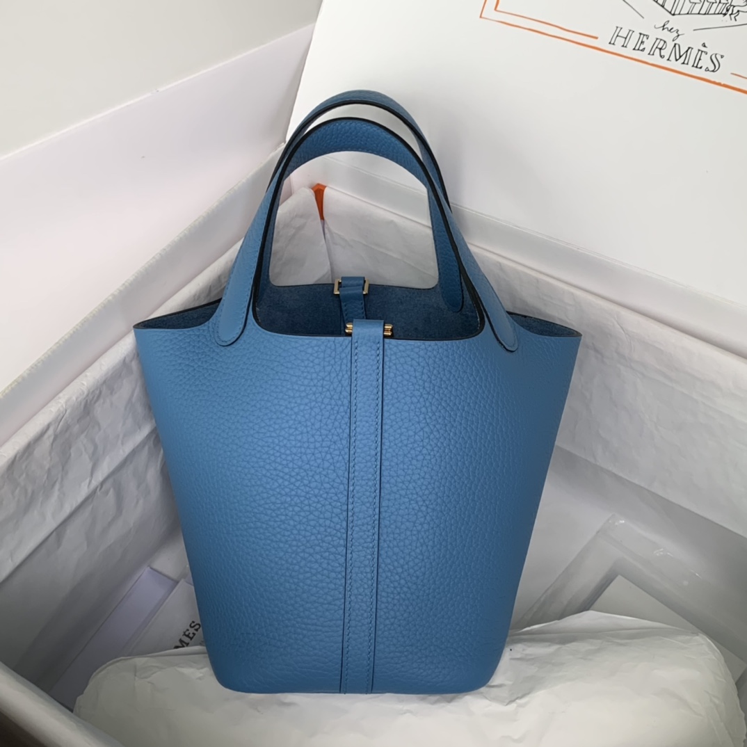 HERMES 2021 Picotin Lock 18 Blue du Nord Clemence GHW