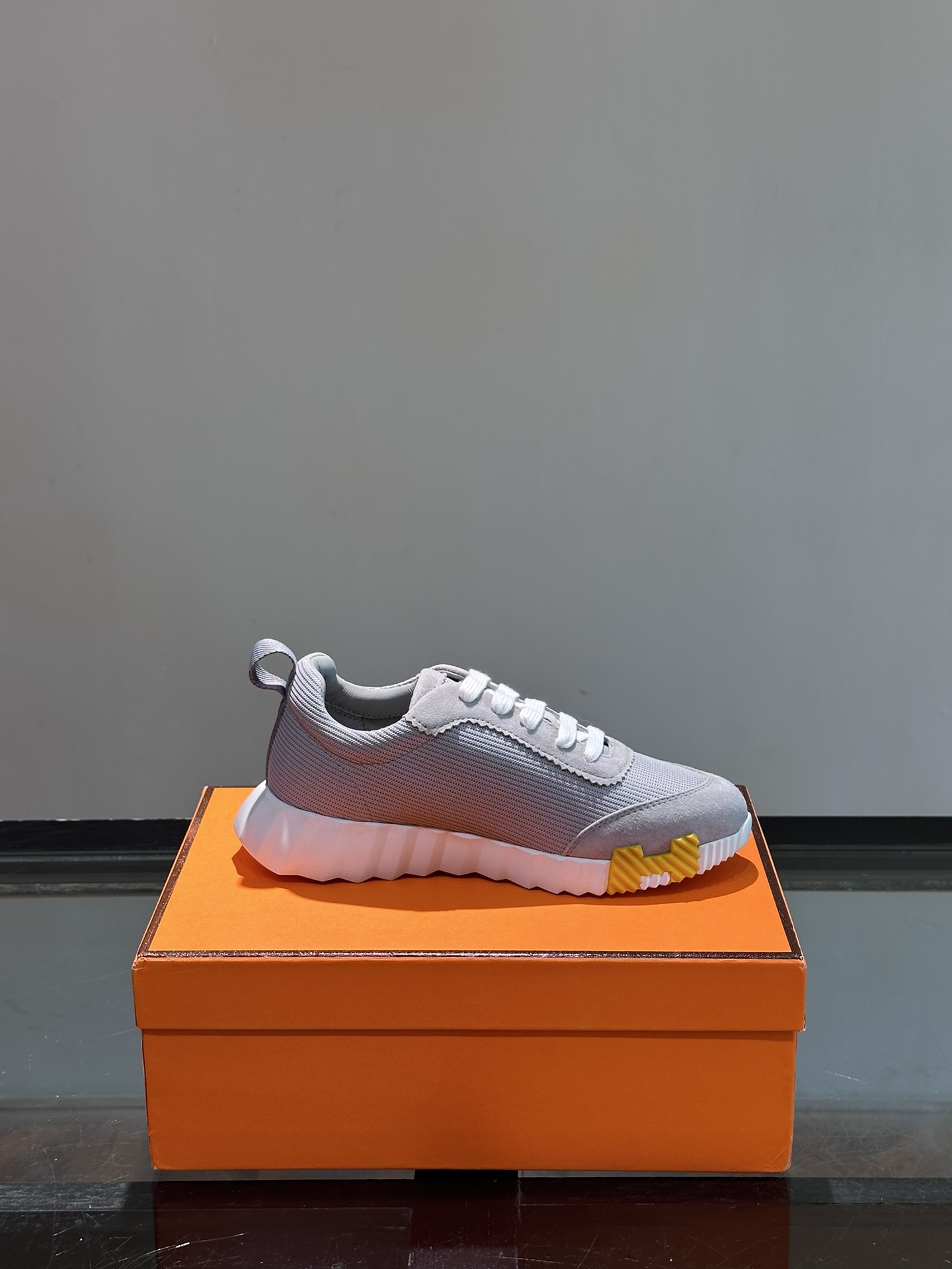 Hermes  Air Mesh Suede Goatskin Bouncing Sneakers Gris Temperance