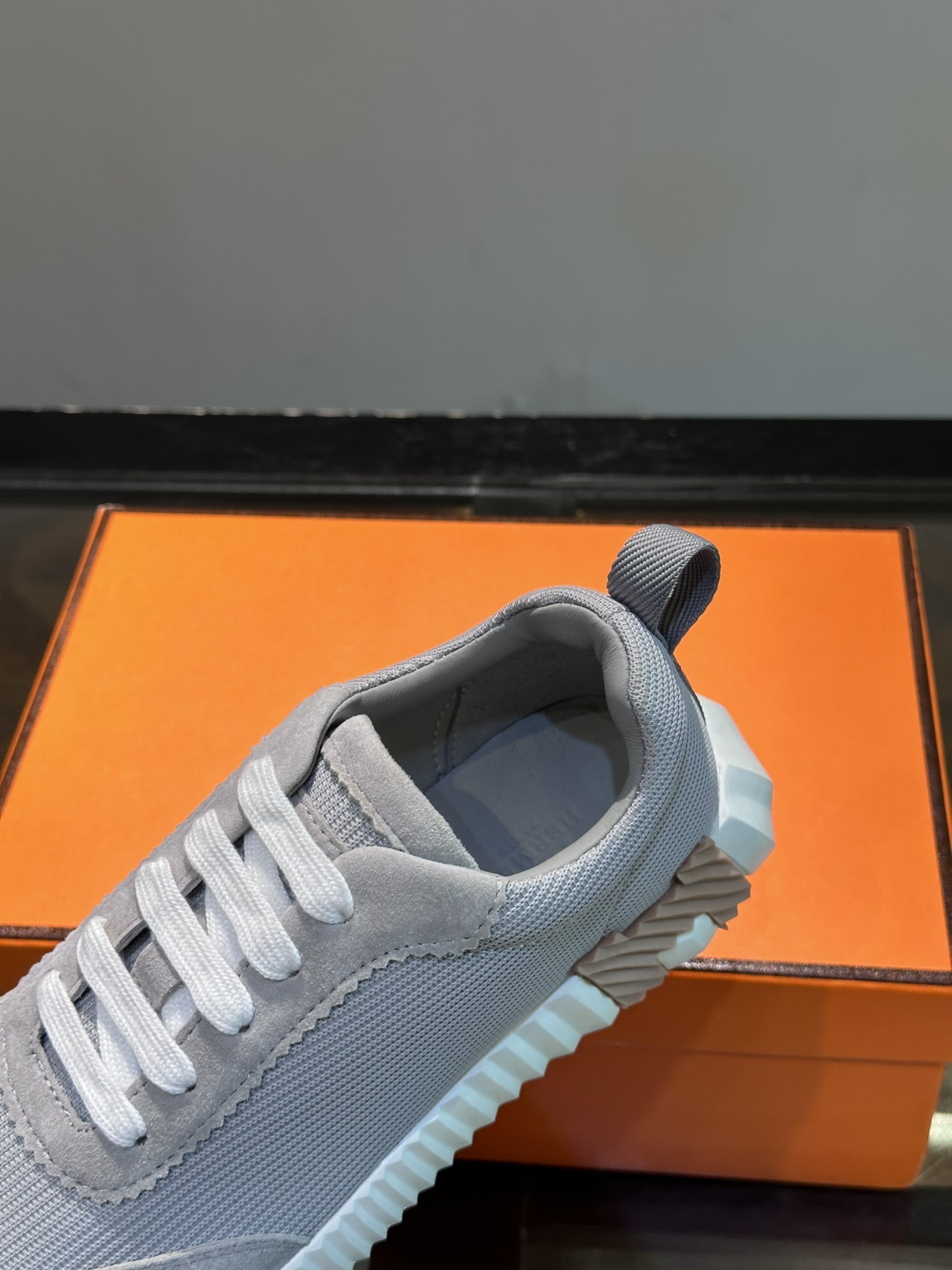 Hermes  Air Mesh Suede Goatskin Bouncing Sneakers Gris Temperance
