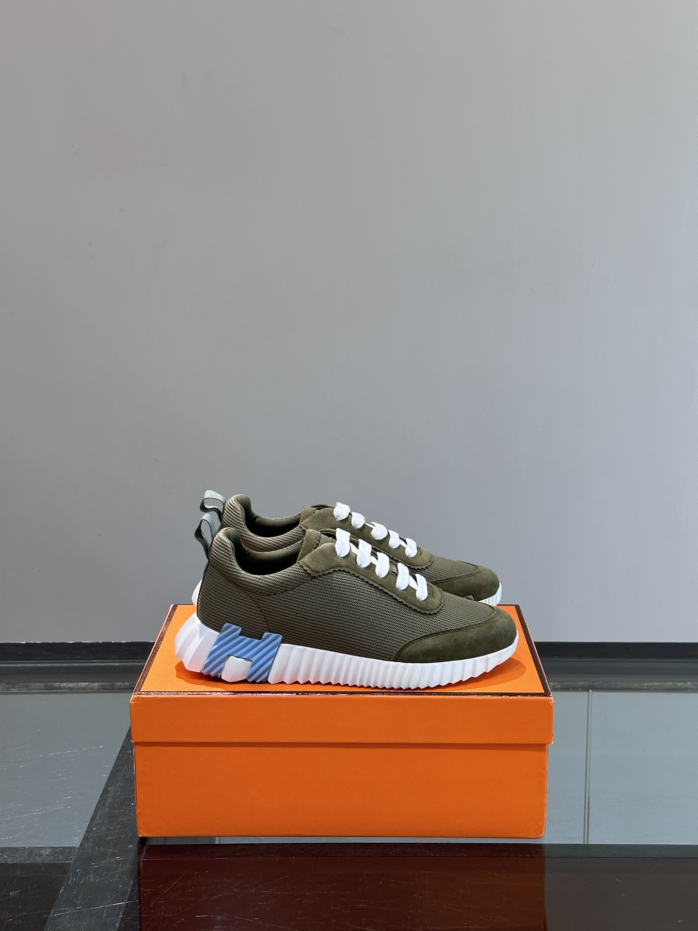 Hermes  Air Mesh Suede Goatskin Bouncing Sneakers  Vert D'eau Celadon