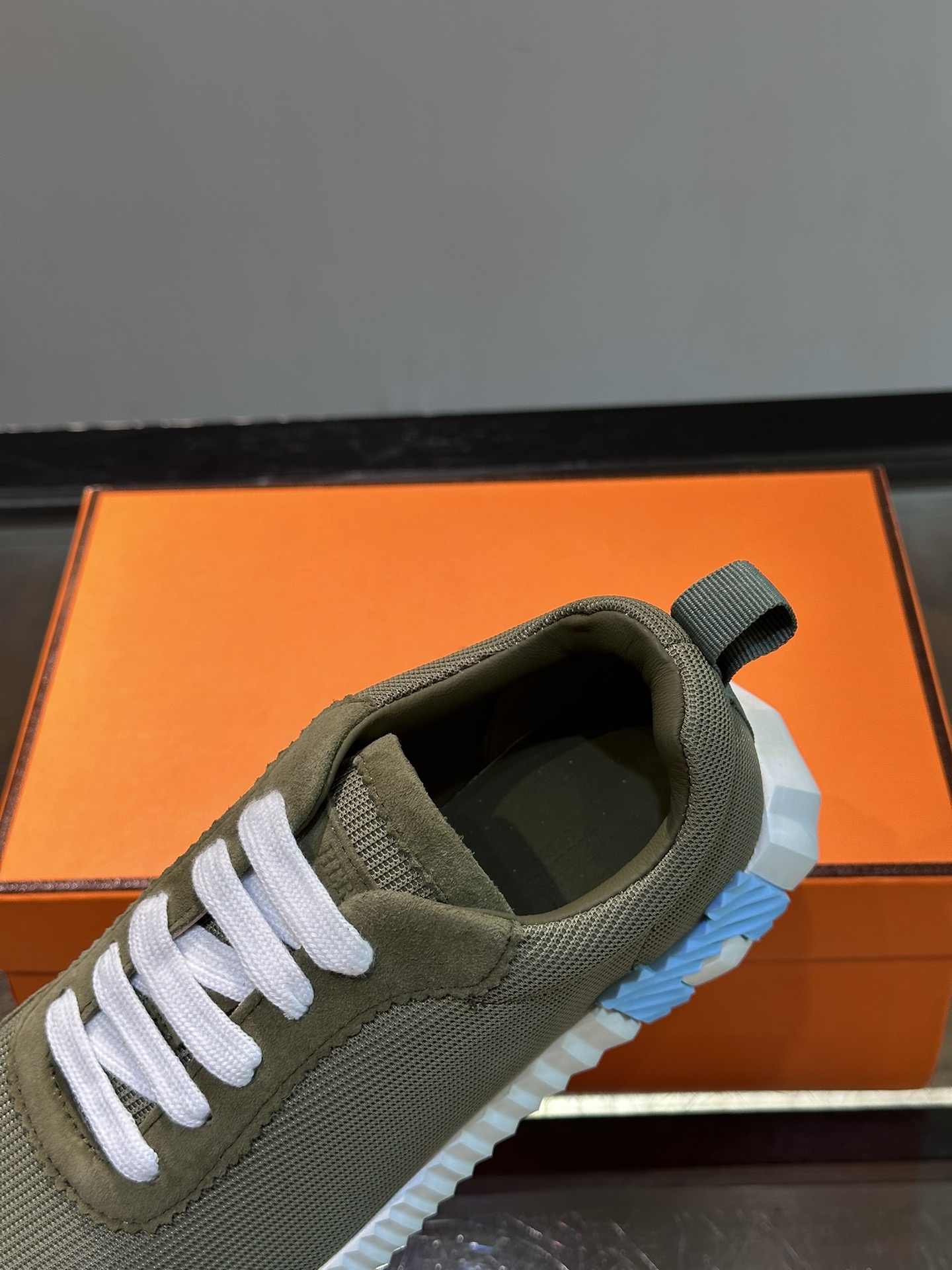 Hermes  Air Mesh Suede Goatskin Bouncing Sneakers  Vert D’eau Celadon