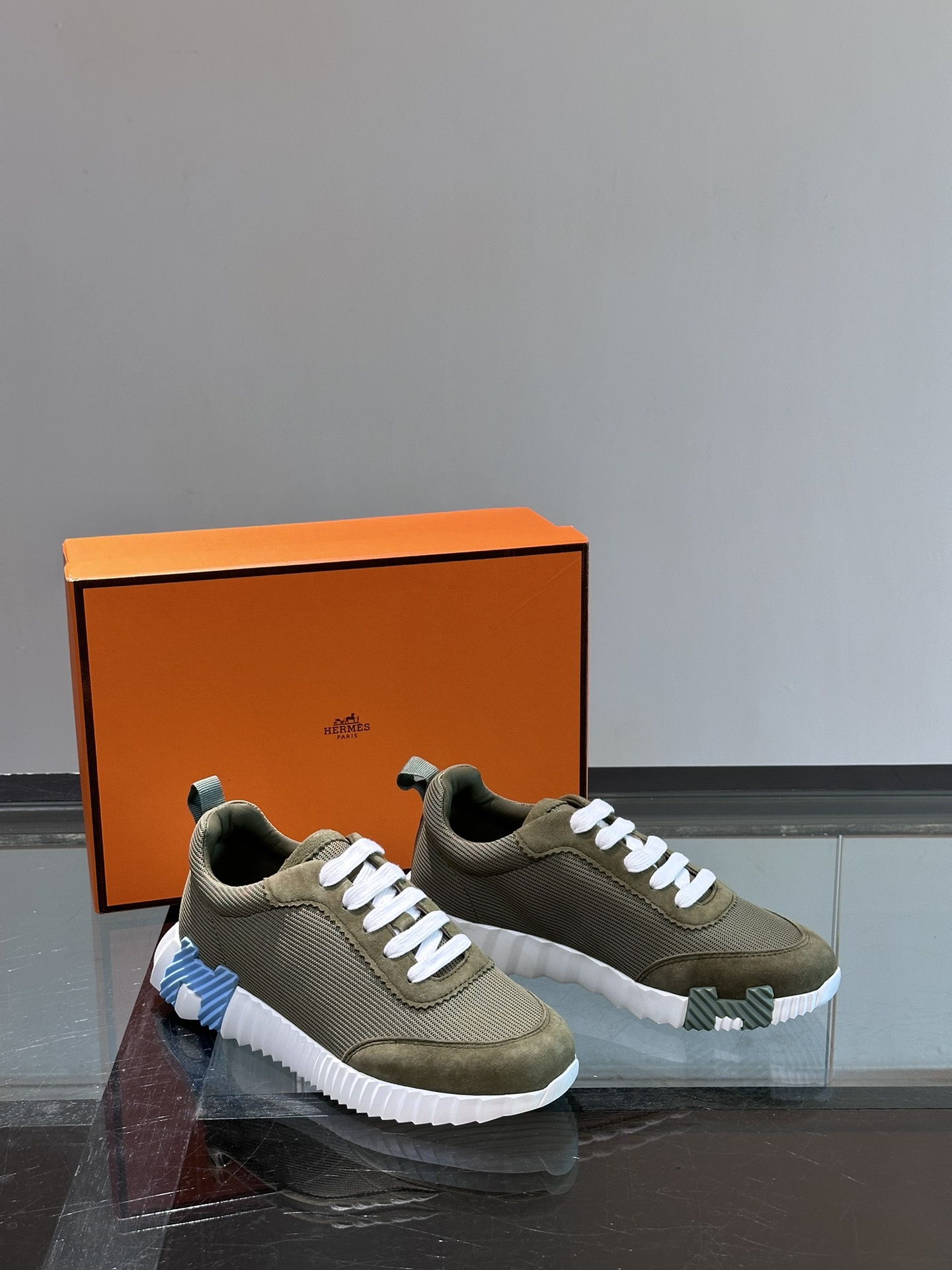 Hermes  Air Mesh Suede Goatskin Bouncing Sneakers  Vert D’eau Celadon