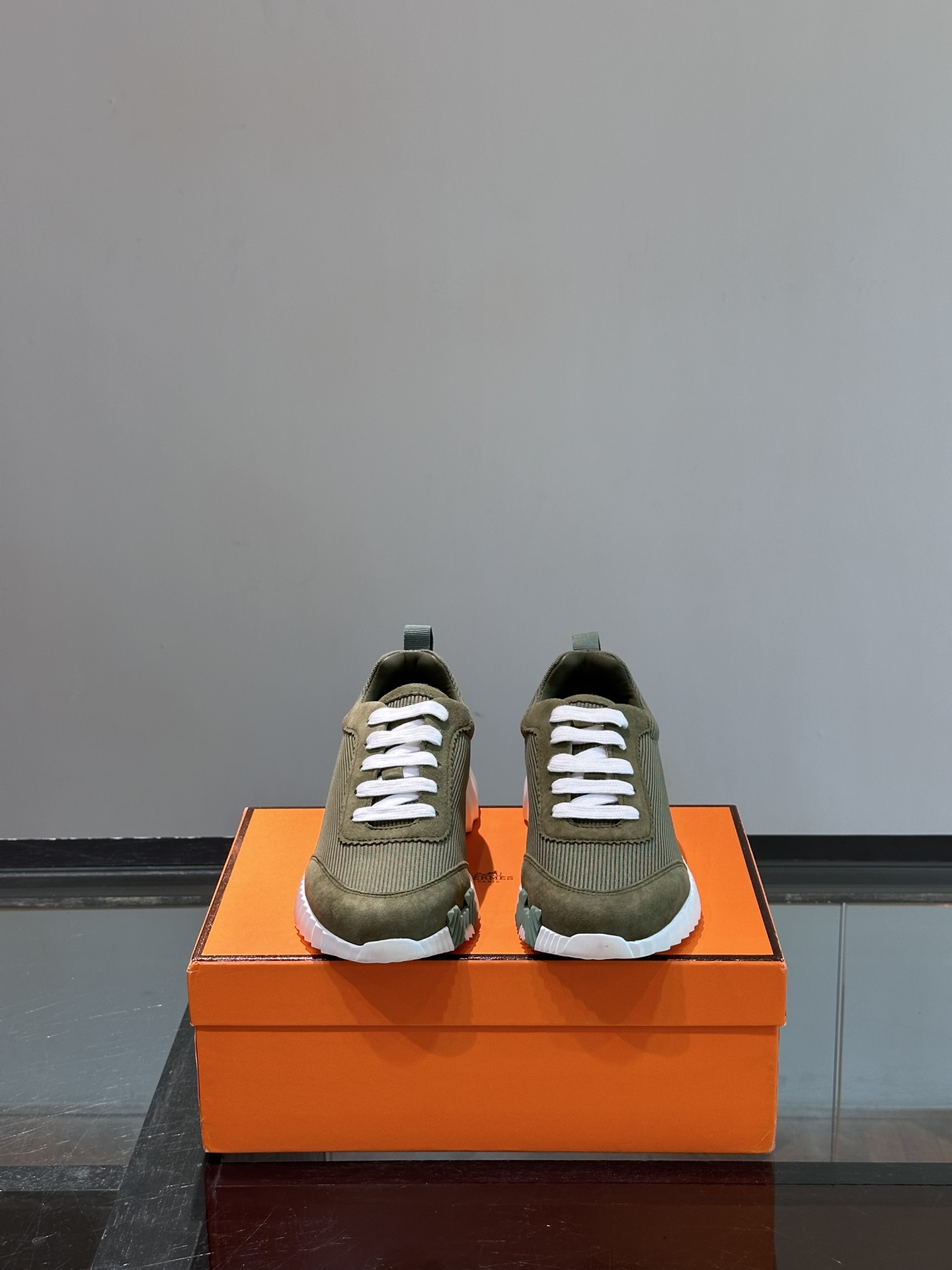 Hermes  Air Mesh Suede Goatskin Bouncing Sneakers  Vert D’eau Celadon