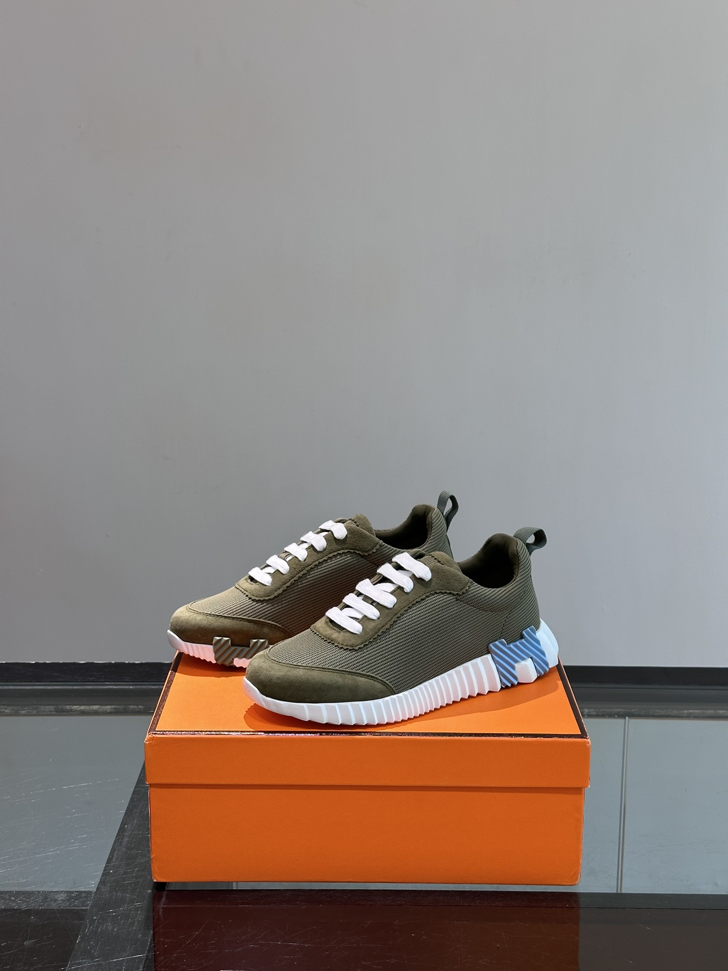 Hermes  Air Mesh Suede Goatskin Bouncing Sneakers  Vert D’eau Celadon