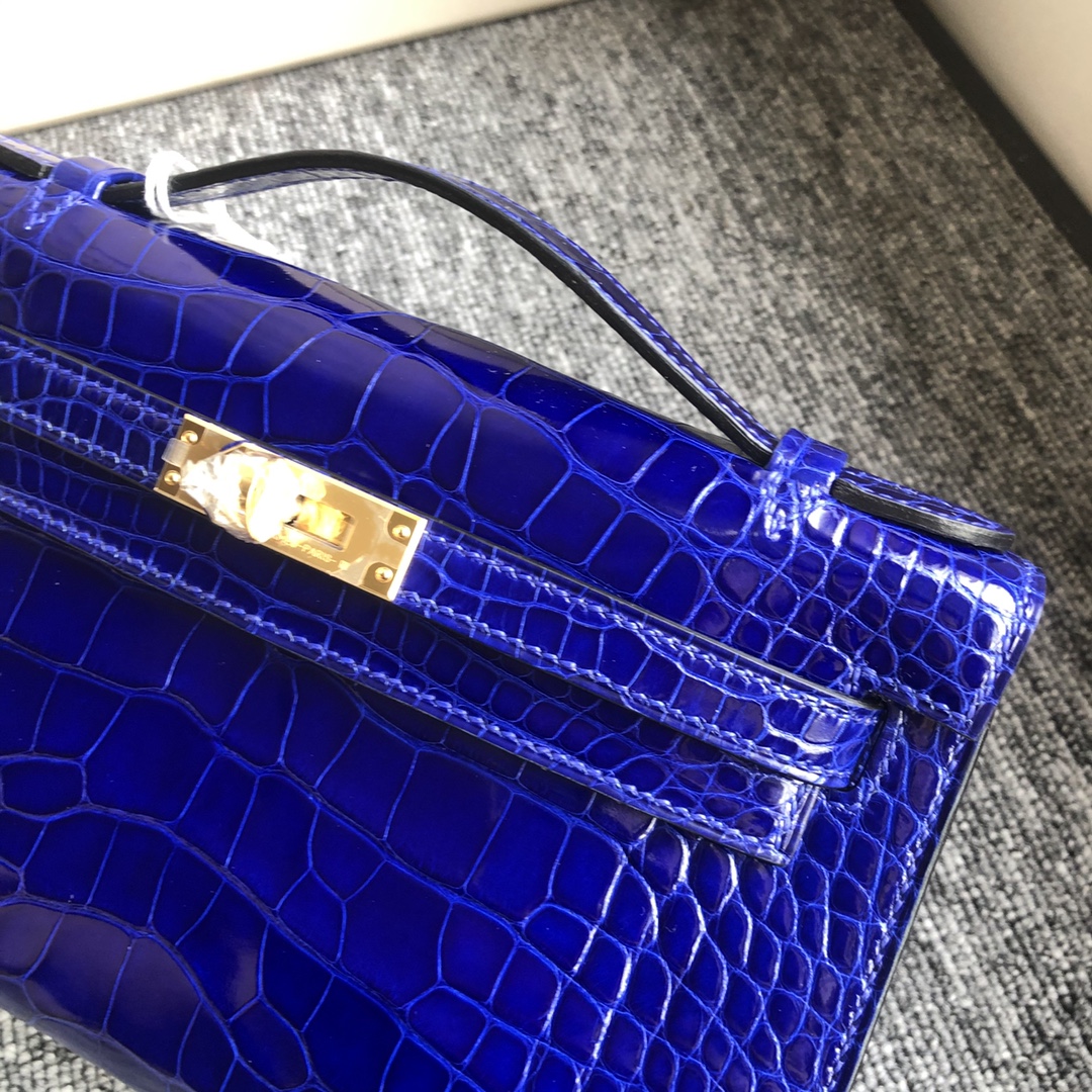 Hermes Alligator Kelly Pochette Blue Sapphire