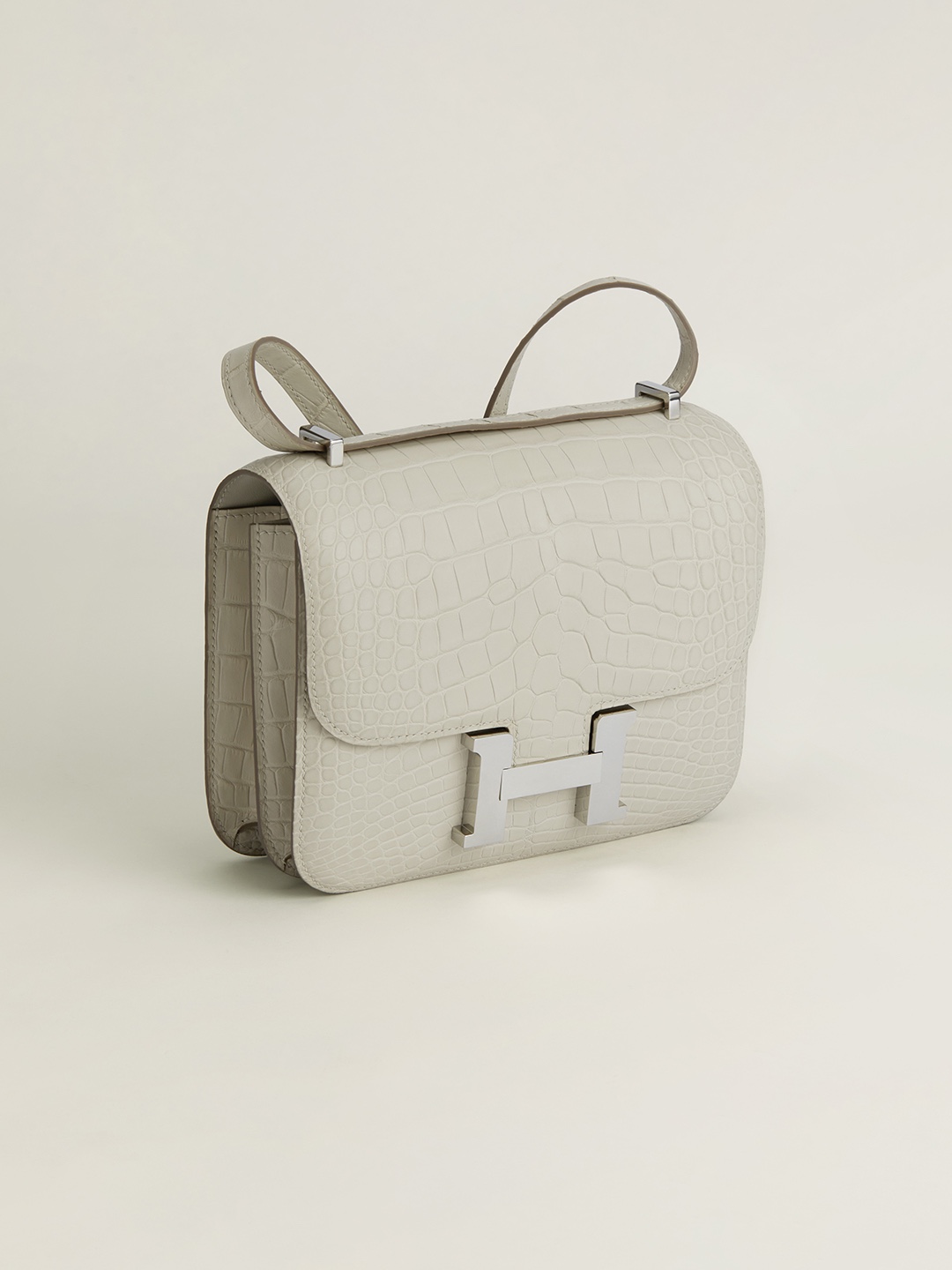 HERMES BAG Constance Craie Niloticus Leather 19CM crocodile