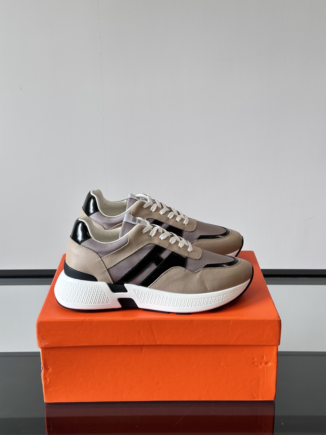 black Hermès Taupe Leather Sneakers - Hermès Taupe Leather Sneakers