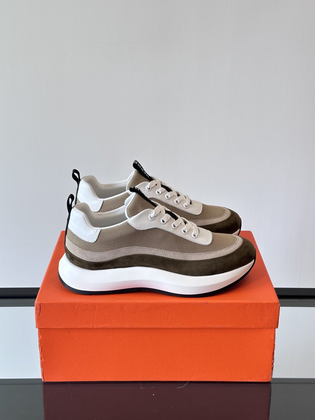 white Hermès Khaki Mesh Sneakers - Hermès Khaki Mesh Sneakers - White