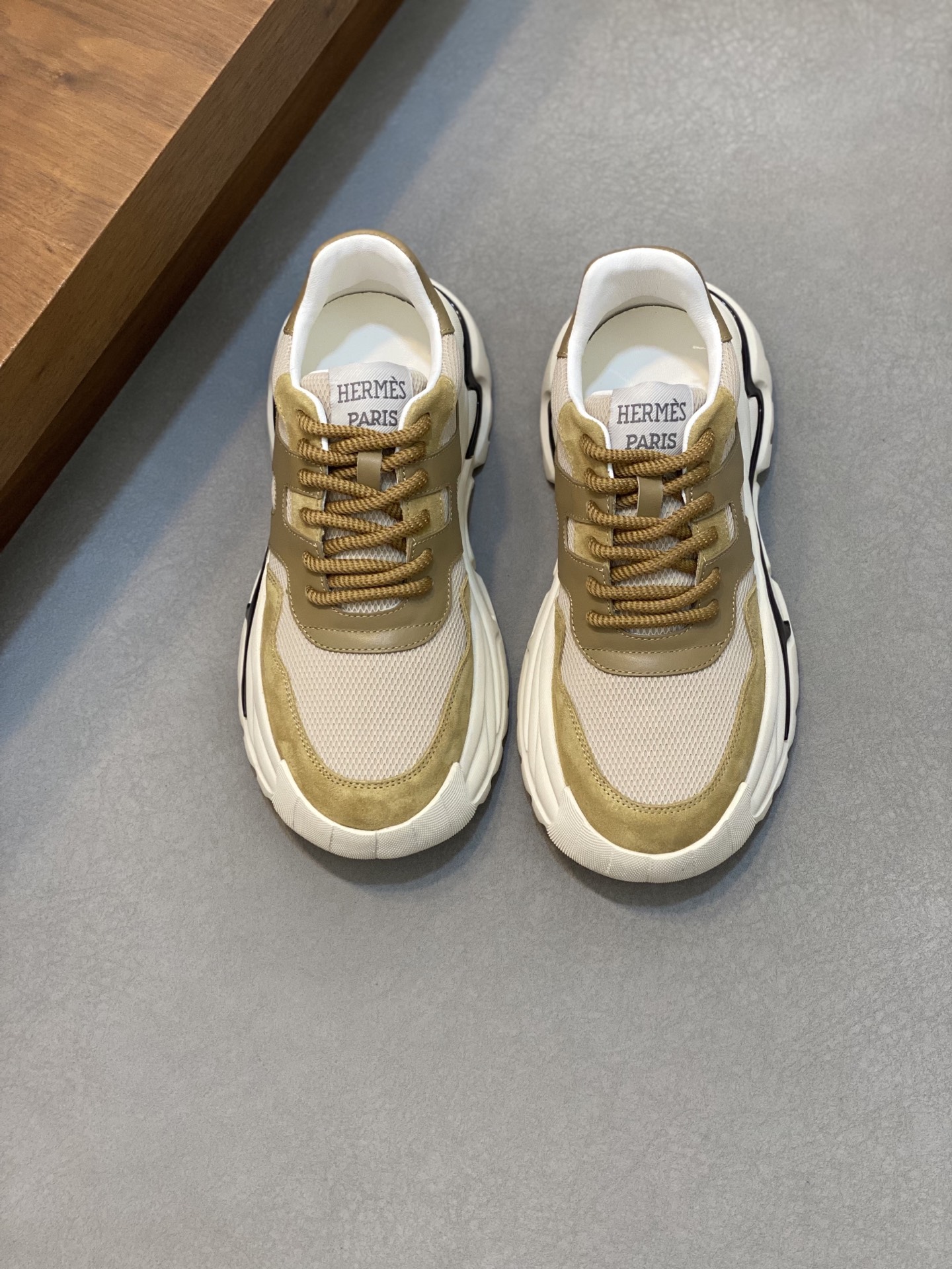 Hermès Beige Olive Suede Sneakers - Hermès Beige & Olive Suede