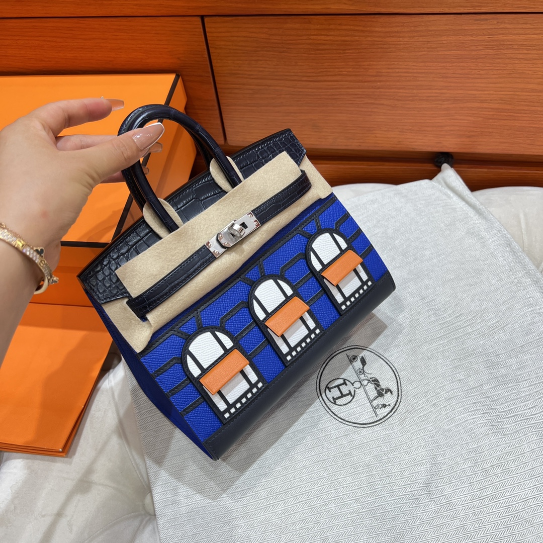 Hermes Birkin 20 Sellier Faubourg Blue Multicolor Madame