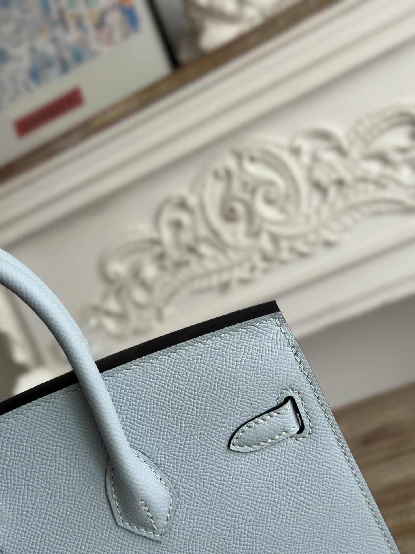 Hermes Birkin 25 Bag in j7 Blue Lin Clemence