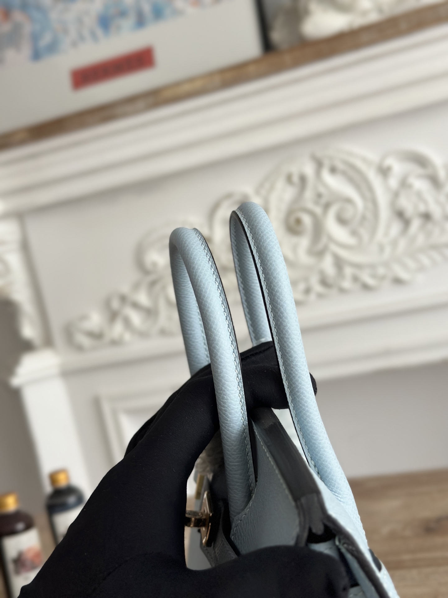 Hermes Birkin 25 Bag in j7 Blue Lin Clemence