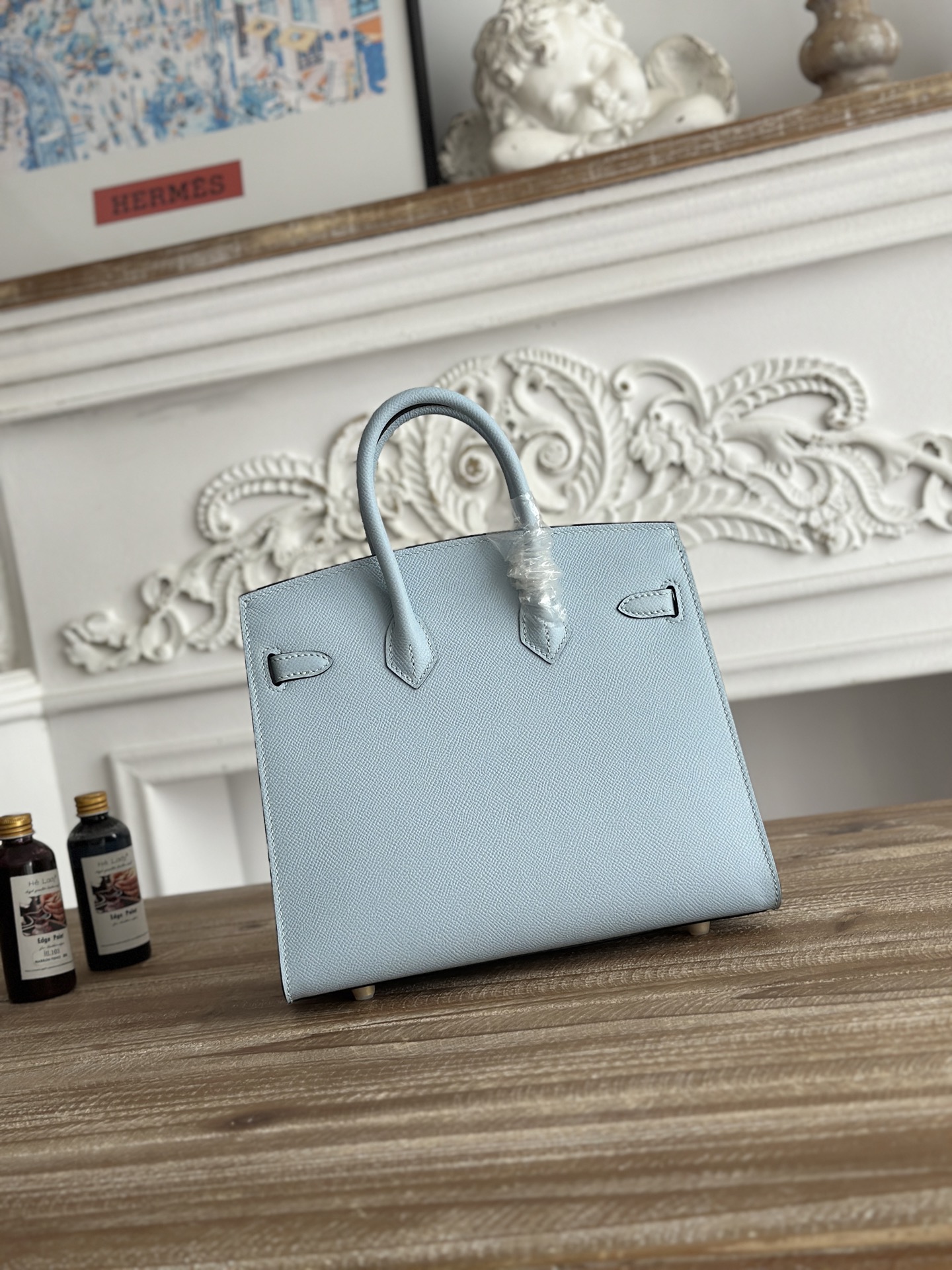 Hermes Birkin 25 Bag in j7 Blue Lin Clemence