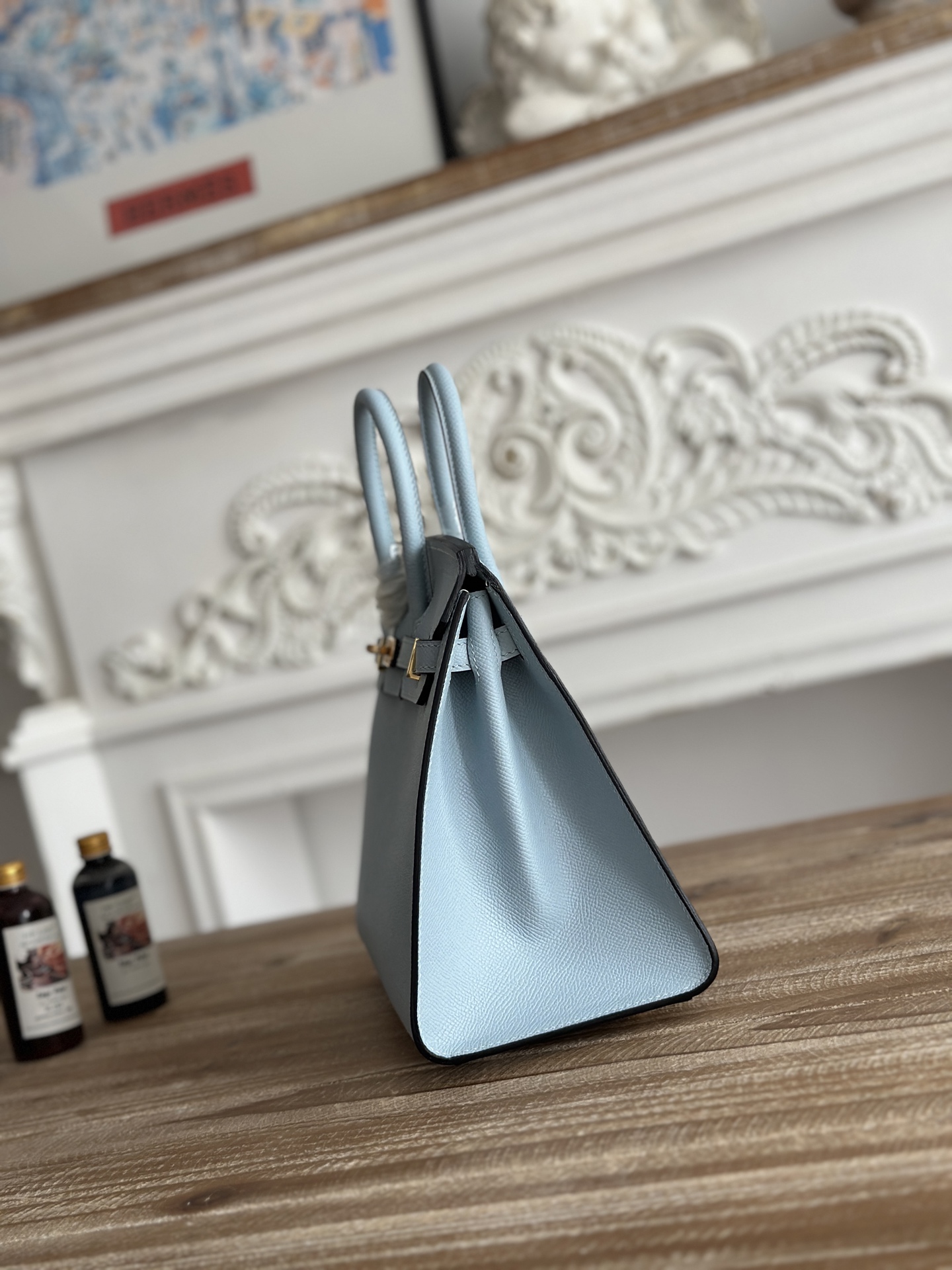 Hermes Birkin 25 Bag in j7 Blue Lin Clemence