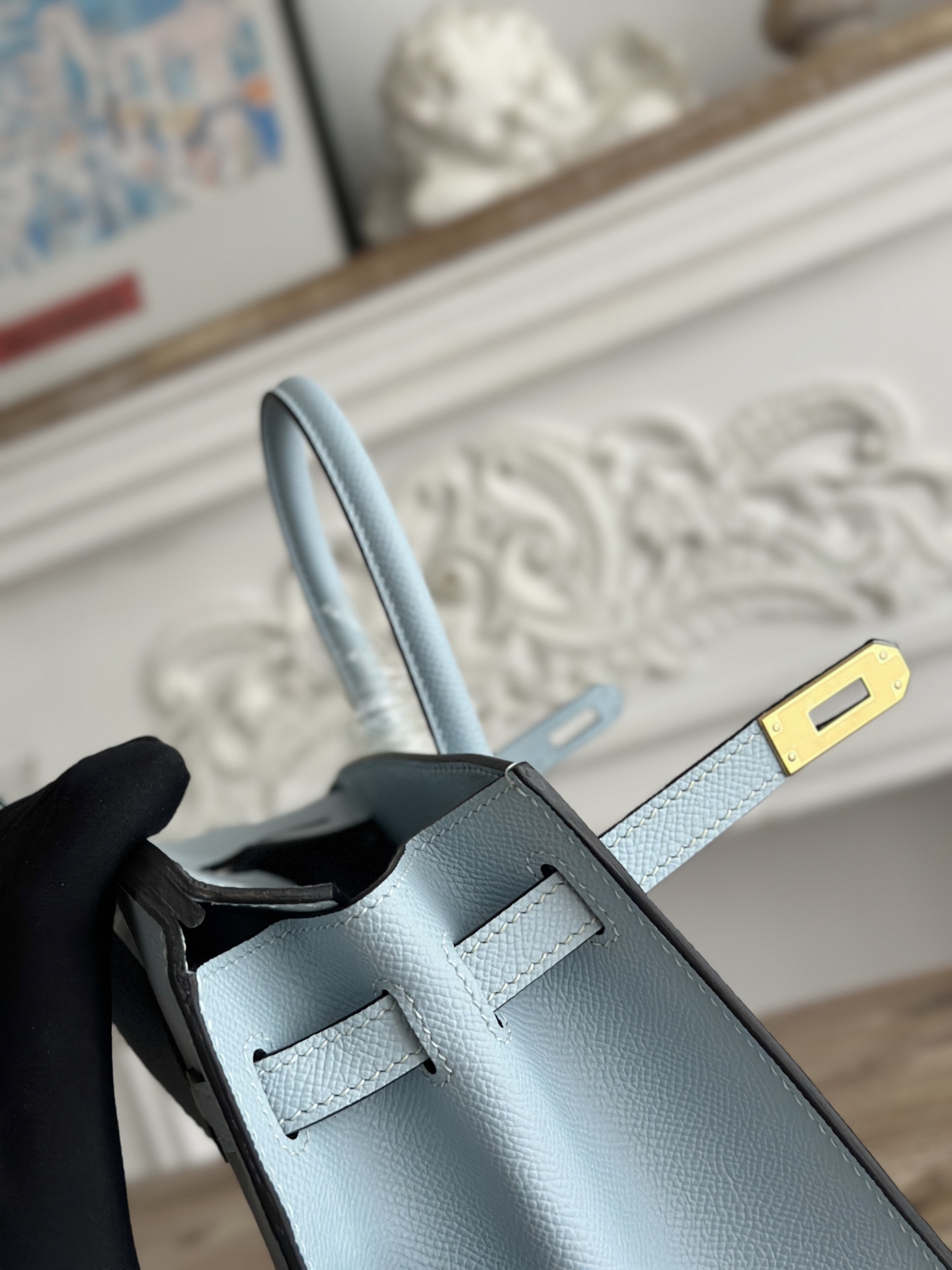 Hermes Birkin 25 Bag in j7 Blue Lin Clemence