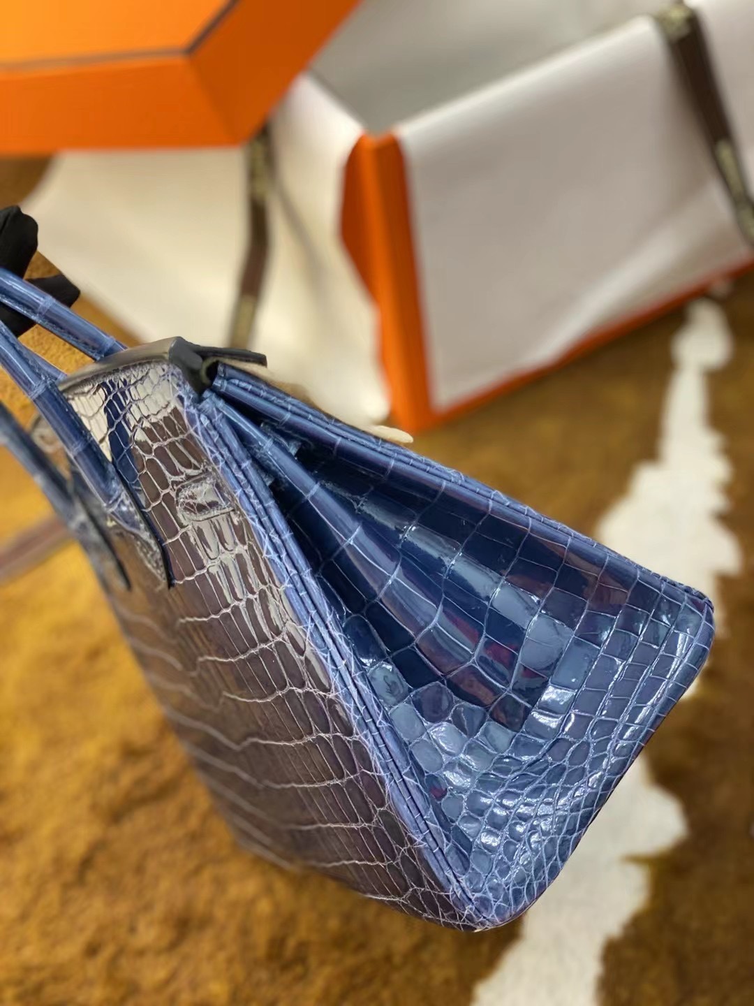 Hermes Birkin 25 Bleu Baltique Niloticus Shiny Gold Hardware