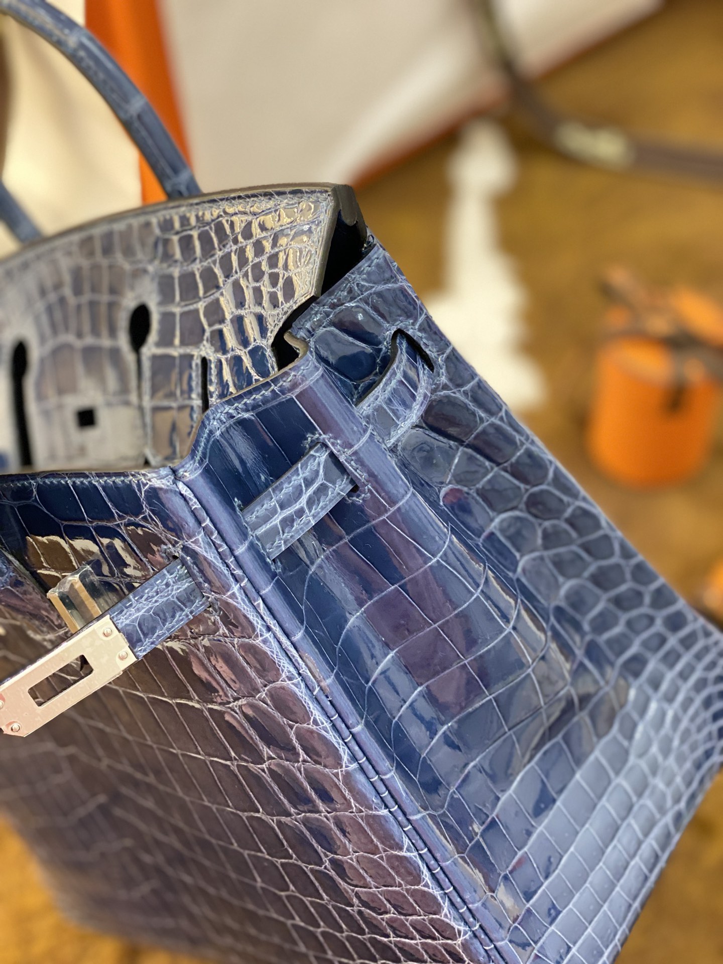 Hermes Birkin 25 Bleu Marine 78 Porosus Crocodile Shiny