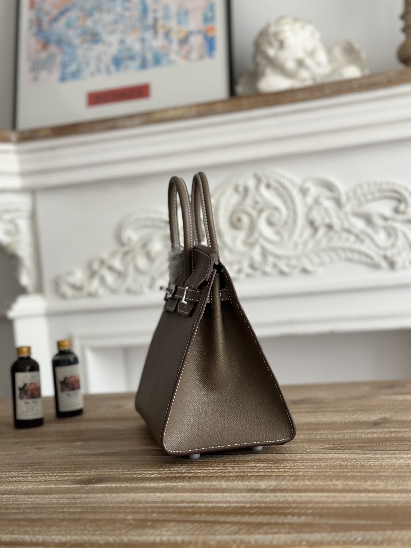 Hermes Birkin 25 Epsom Etoupe Gold Buckle White Lock