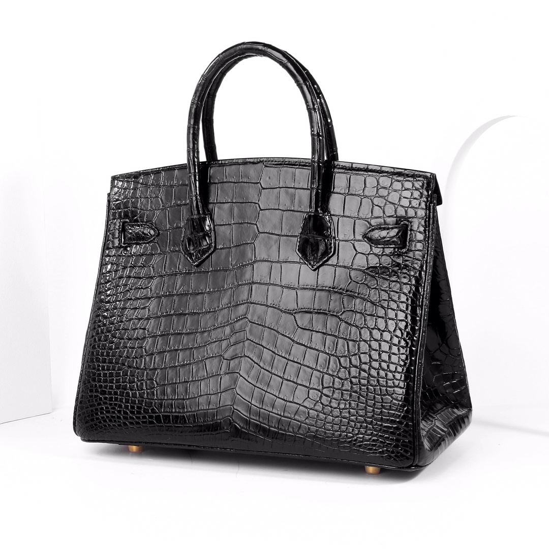 Hermes Birkin 25 Matte Alligator Black Gold Buckle Gold Lock