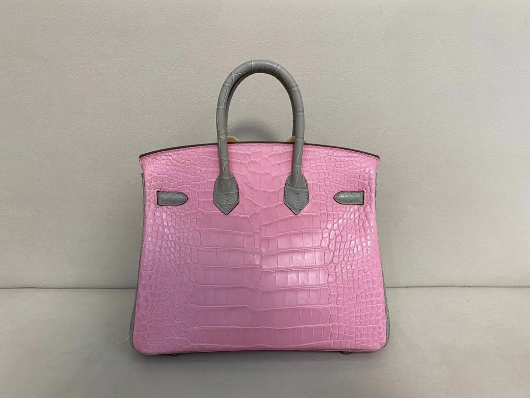 Hermes Birkin 25 Matte Pink 5P & Gris Perle Alligator