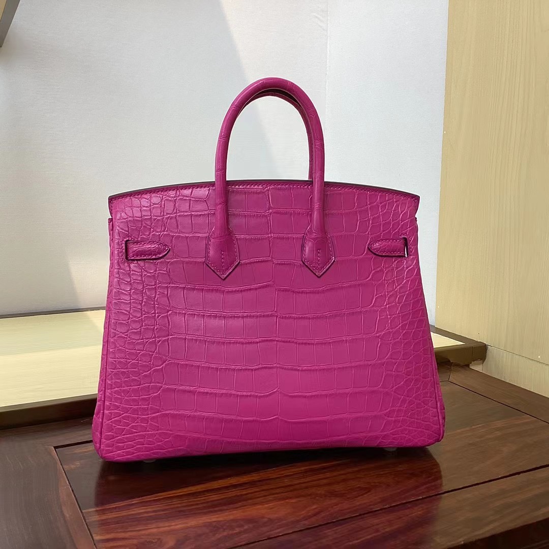 Hermes Birkin 25 Rose Shocking Matte Alligator Palladium
