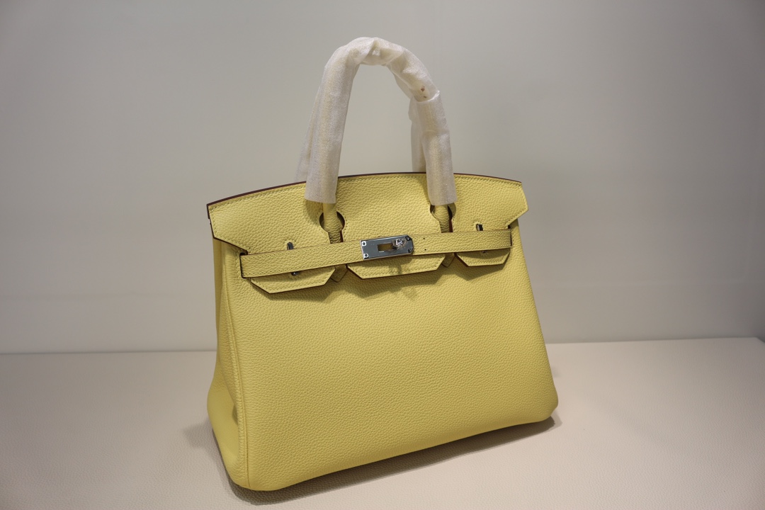 HERMES BIRKIN 25 Yellow Leather Silver Lock