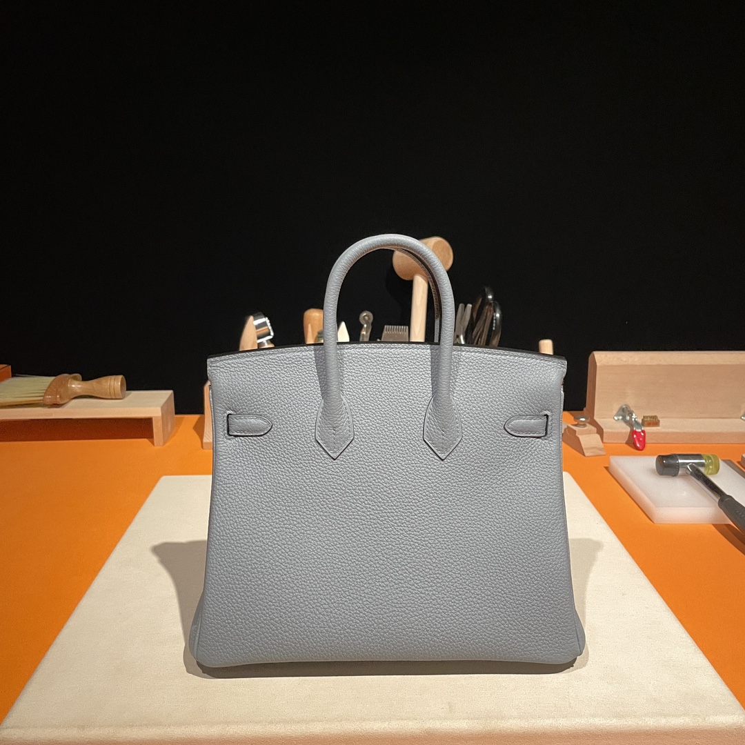 HERMES Birkin 25cm Blue Run Togo Silver Hardware
