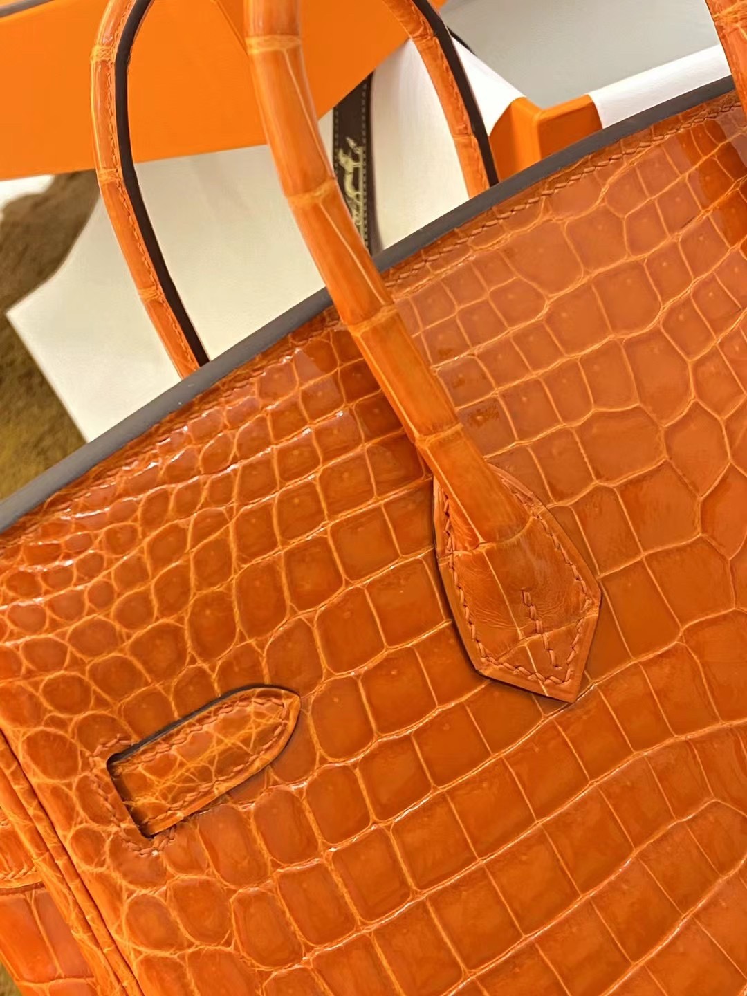 Hermes Birkin 30 Bag Orange H Shining Porosus Crocodile