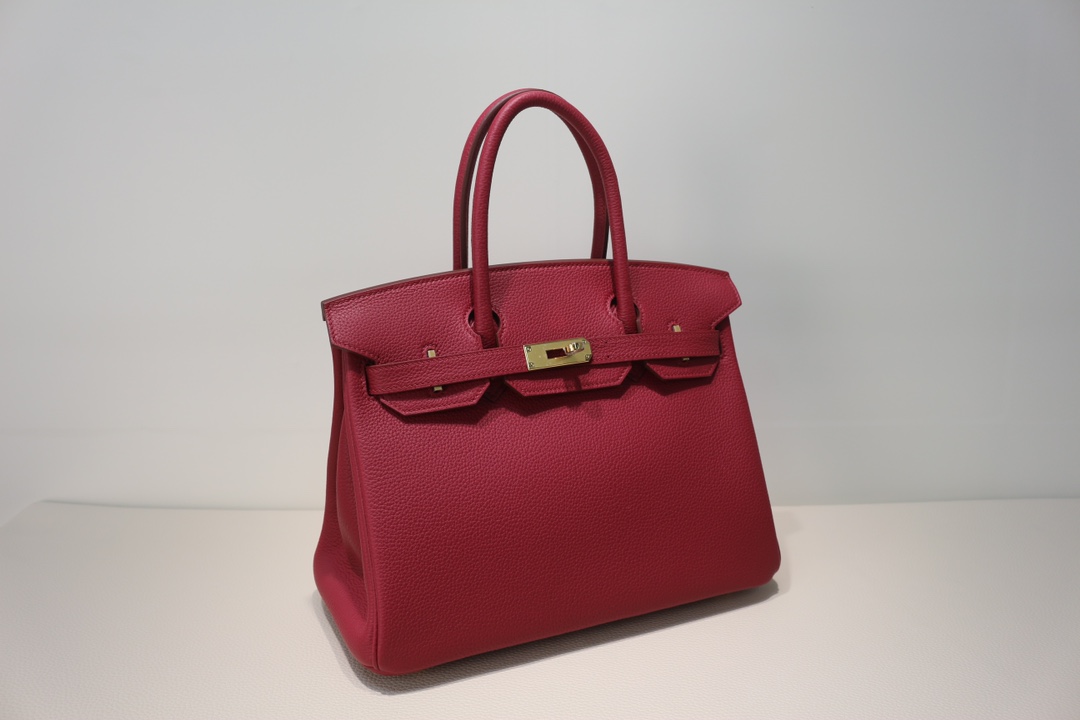 Hermes Birkin 30 Bag Togo Red gold lock