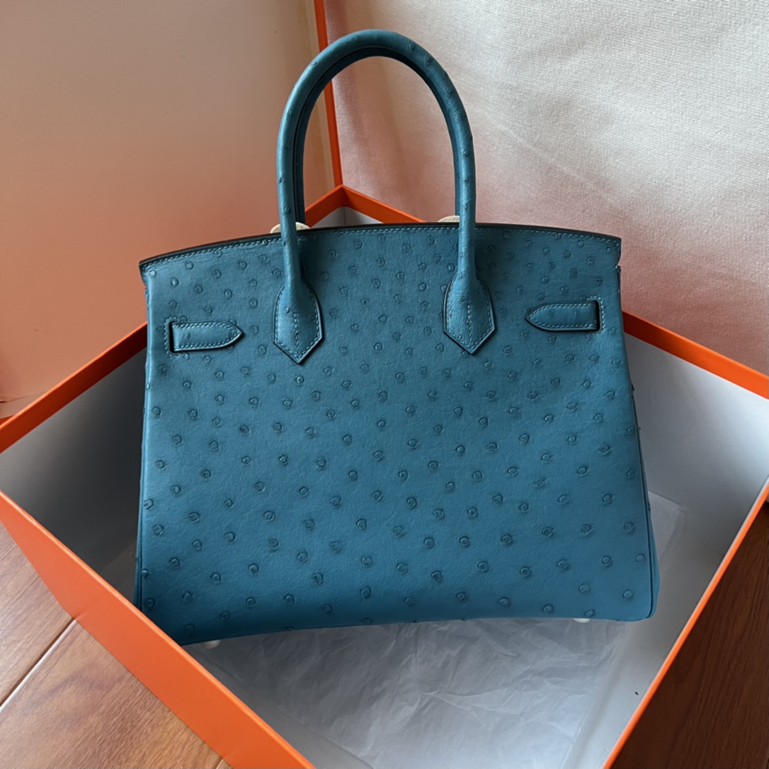 Hermes Birkin 30 Blue Colvert Ostrich Gold Hardware
