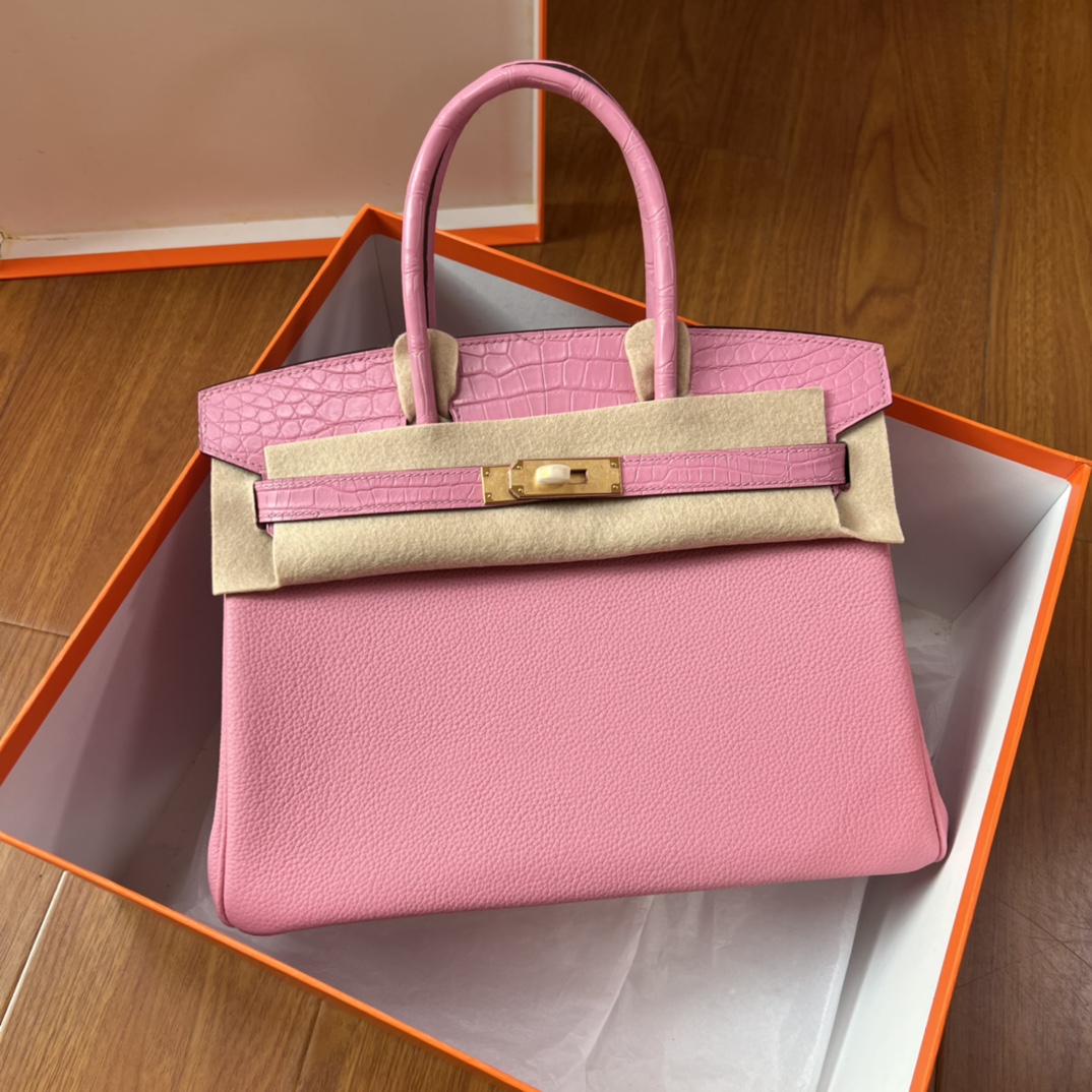 Hermes Birkin 30 Clemence Peacock Pink Gold
