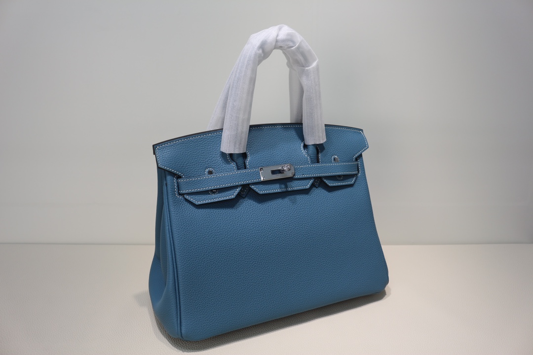 HERMES Birkin 30 Hand Bag Epsom Blue jean Purse