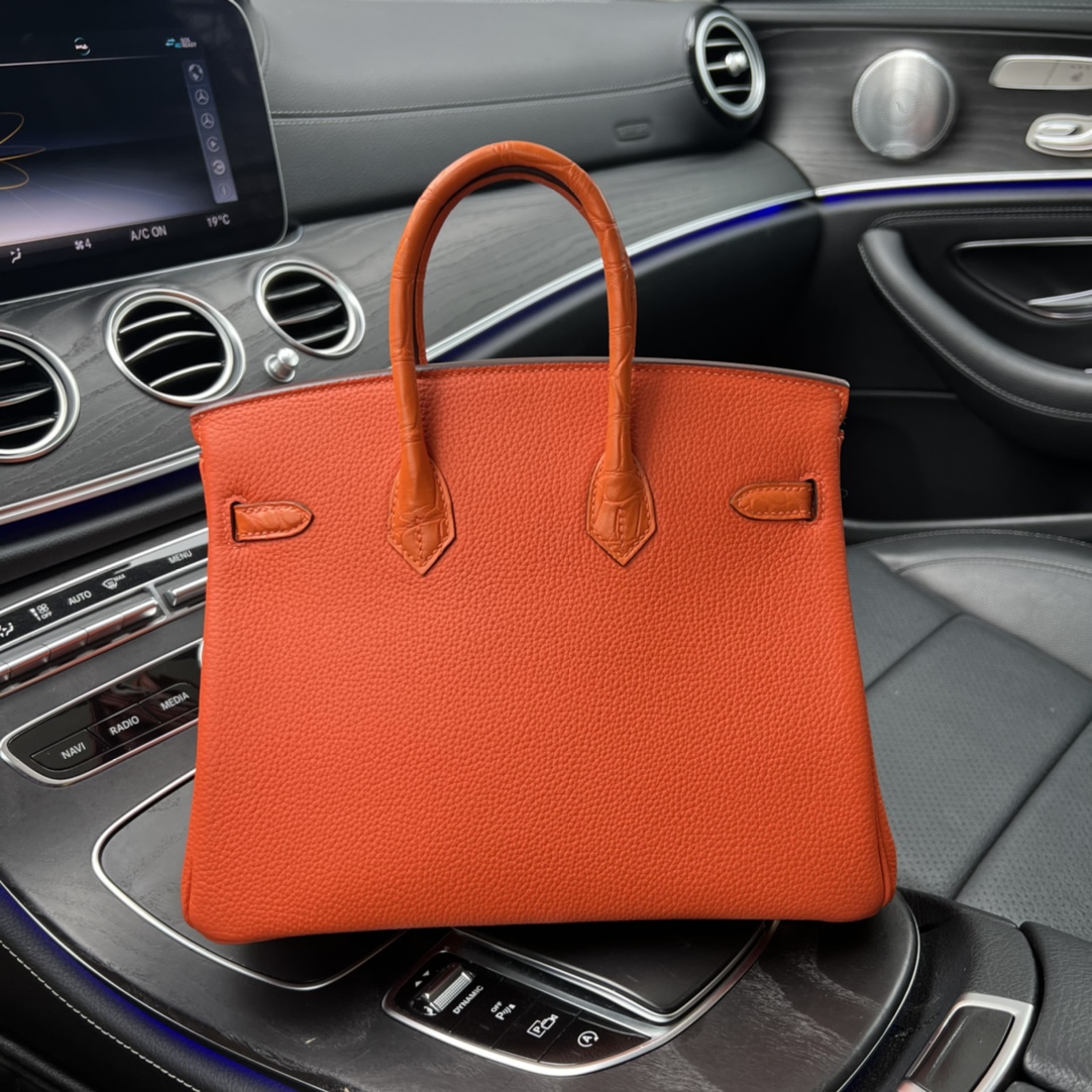 HERMES Birkin 30 leather handbag Hermes Orange in Leather